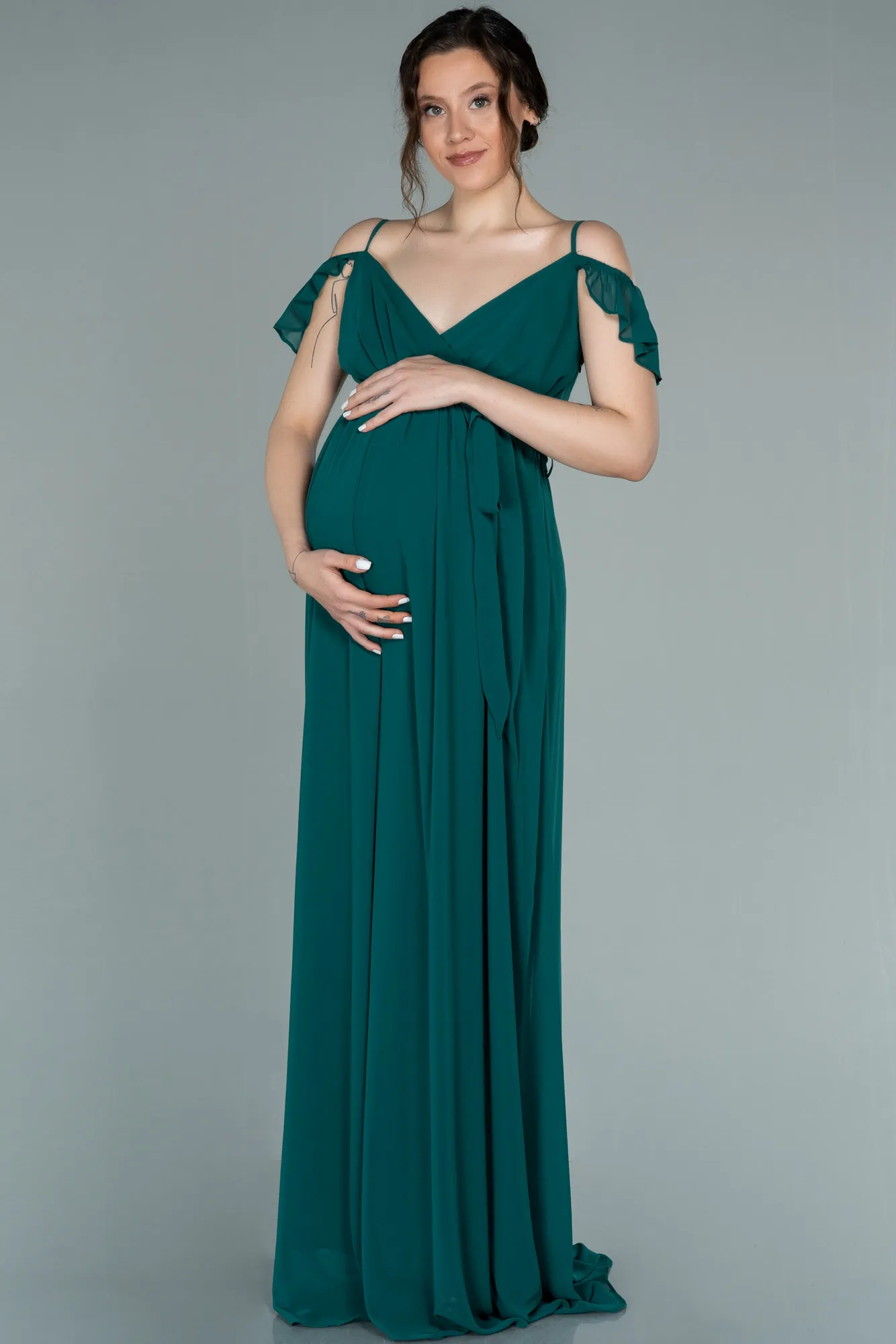 Emerald Green-Long Pregnancy Evening Dress ABU756