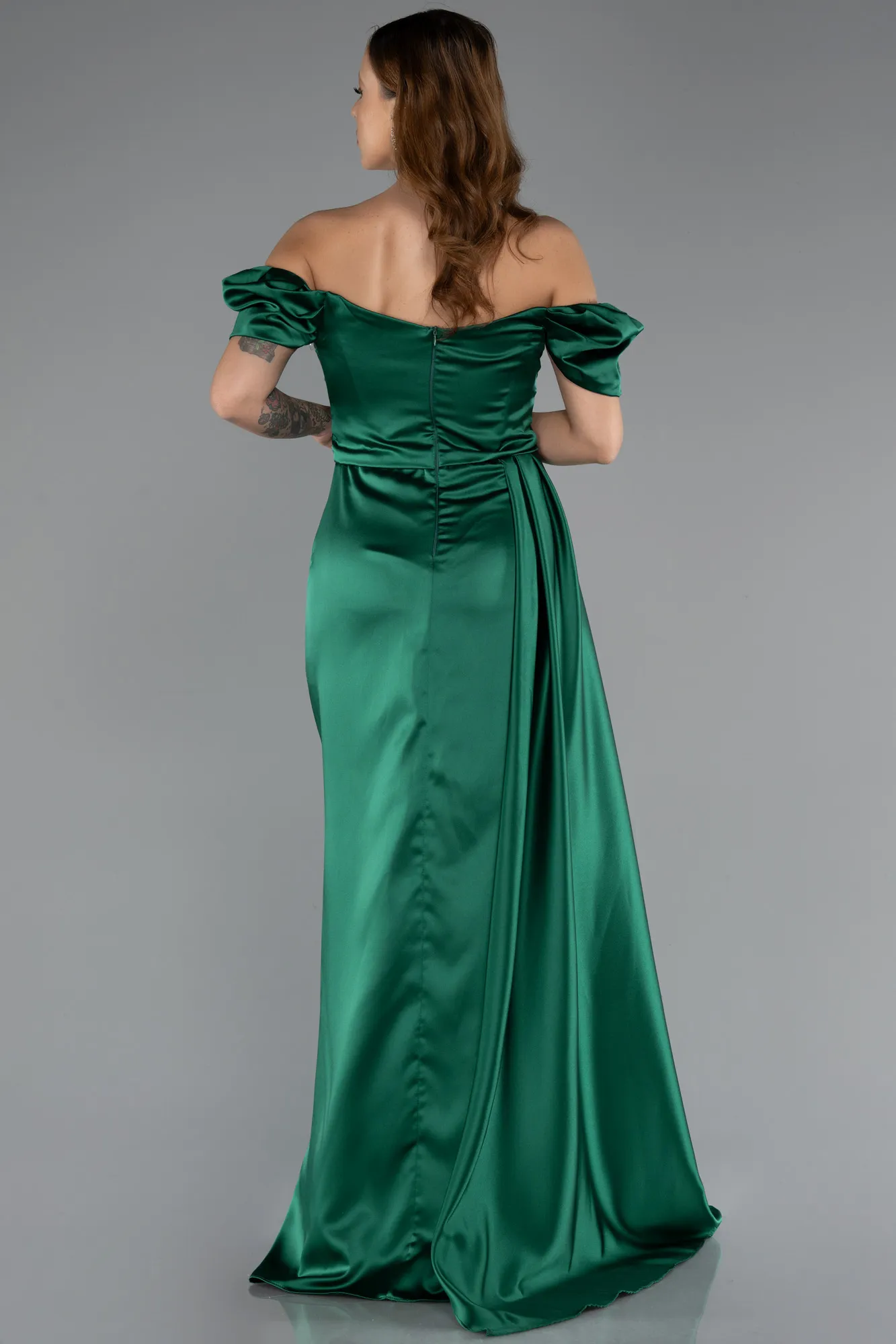 Emerald Green-Long Satin Engagement Dress ABU1606
