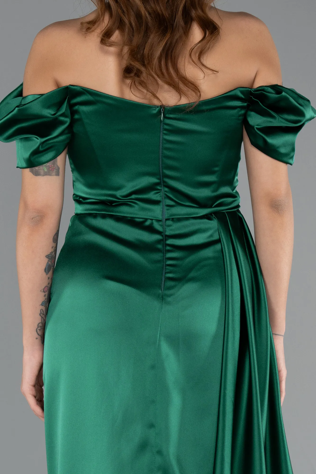 Emerald Green-Long Satin Engagement Dress ABU1606