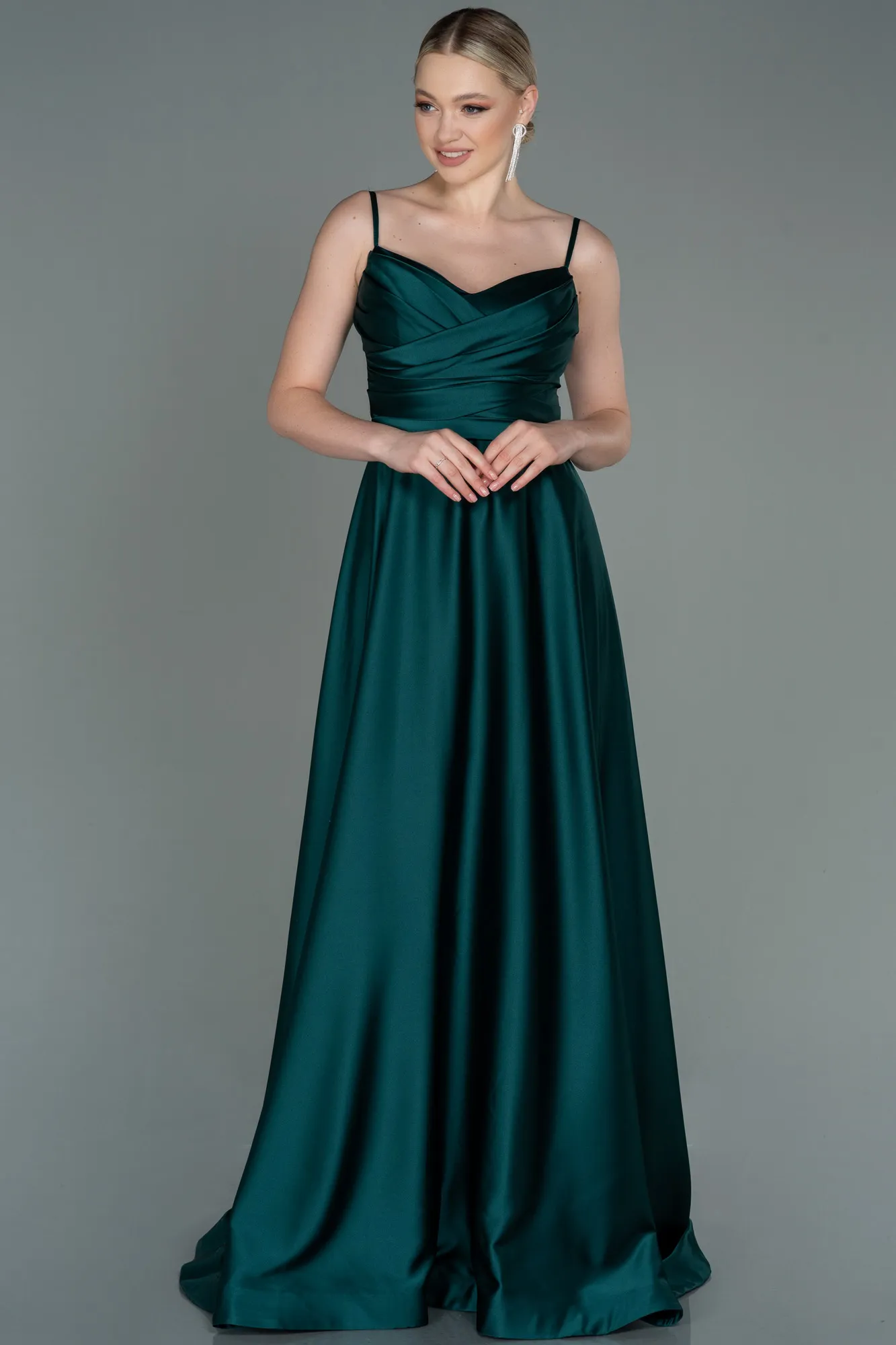 Emerald Green-Long Satin Evening Dress ABU1601