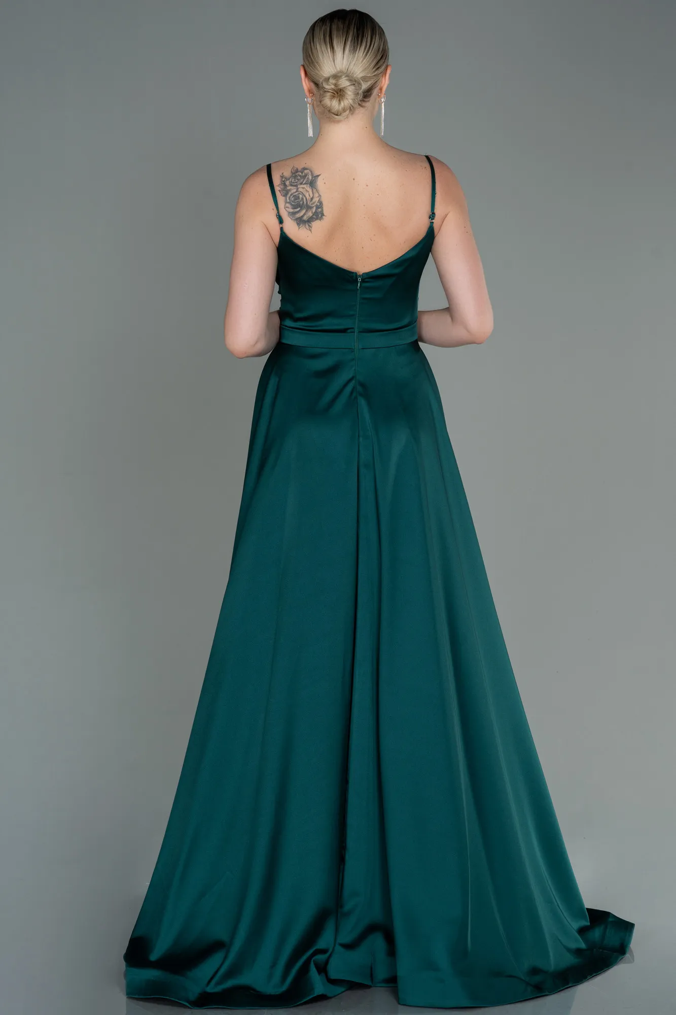 Emerald Green-Long Satin Evening Dress ABU1601