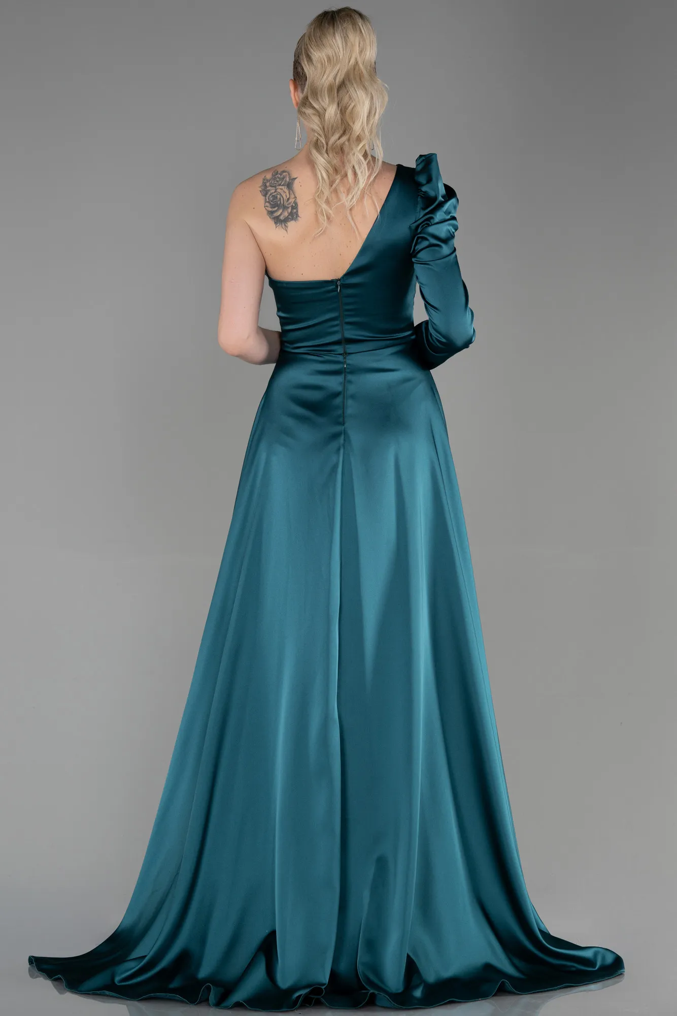 Emerald Green-Long Satin Evening Dress ABU1715