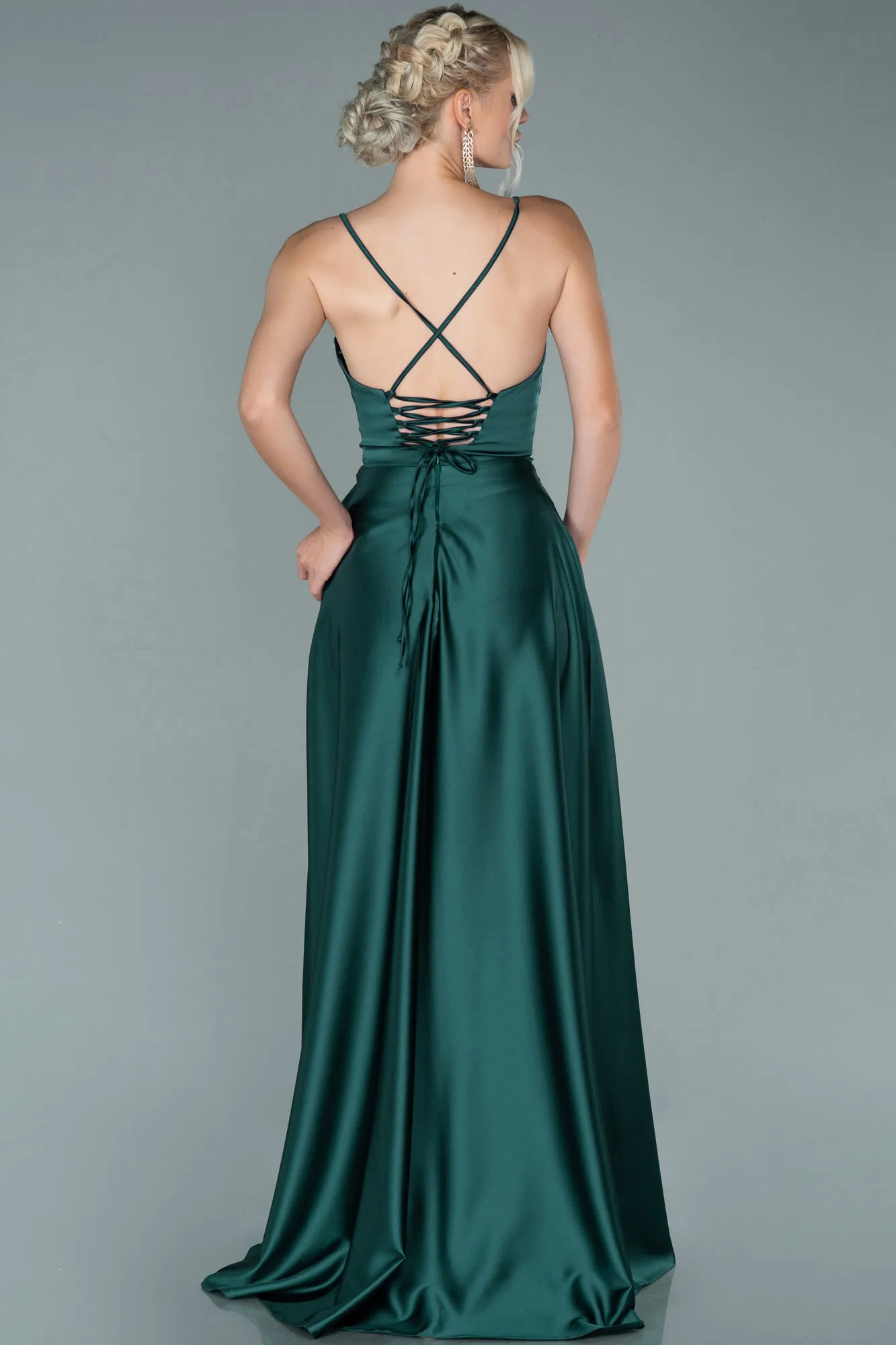 Emerald Green-Long Satin Evening Dress ABU1843
