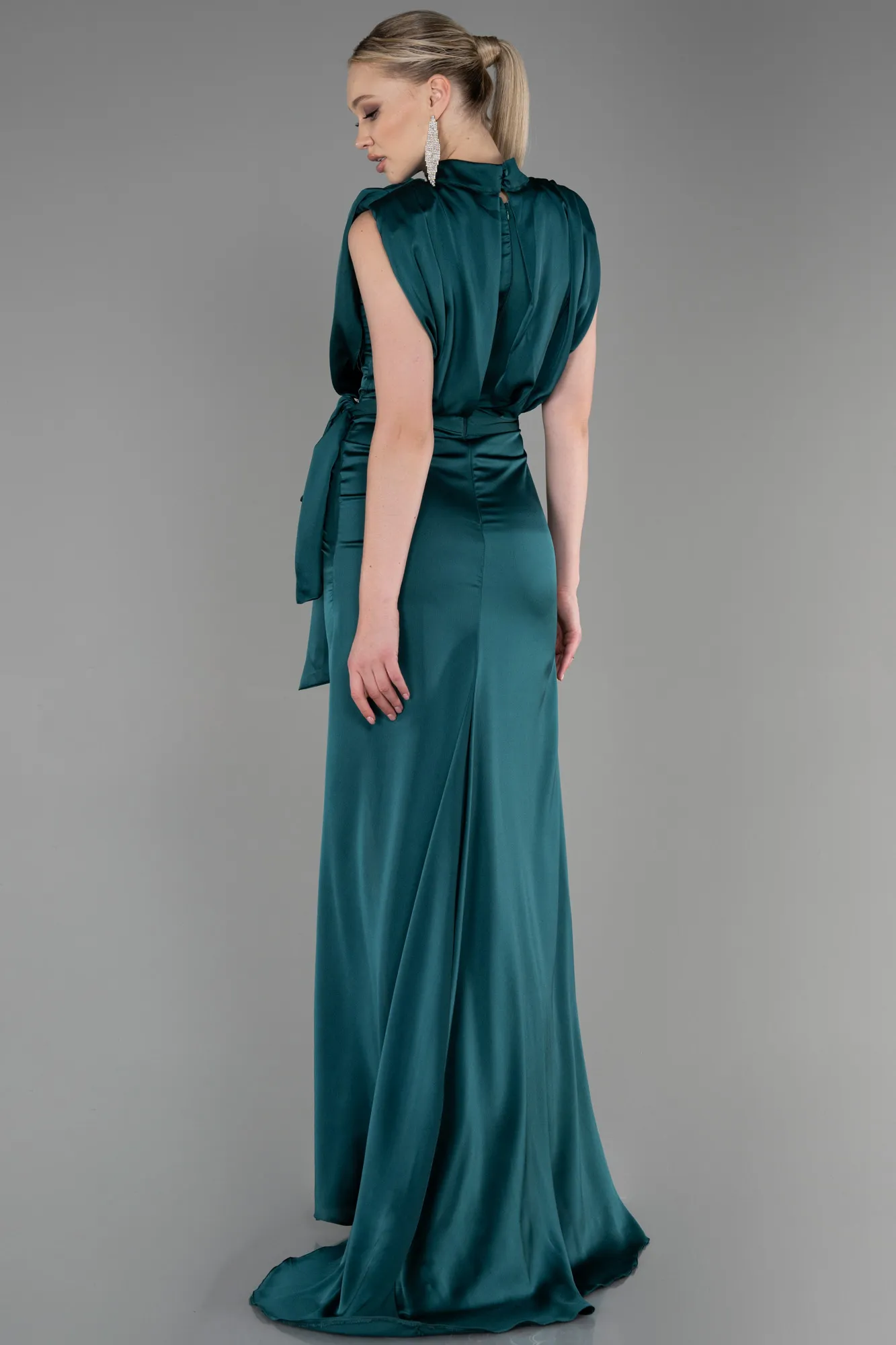 Emerald Green-Long Satin Evening Dress ABU2133