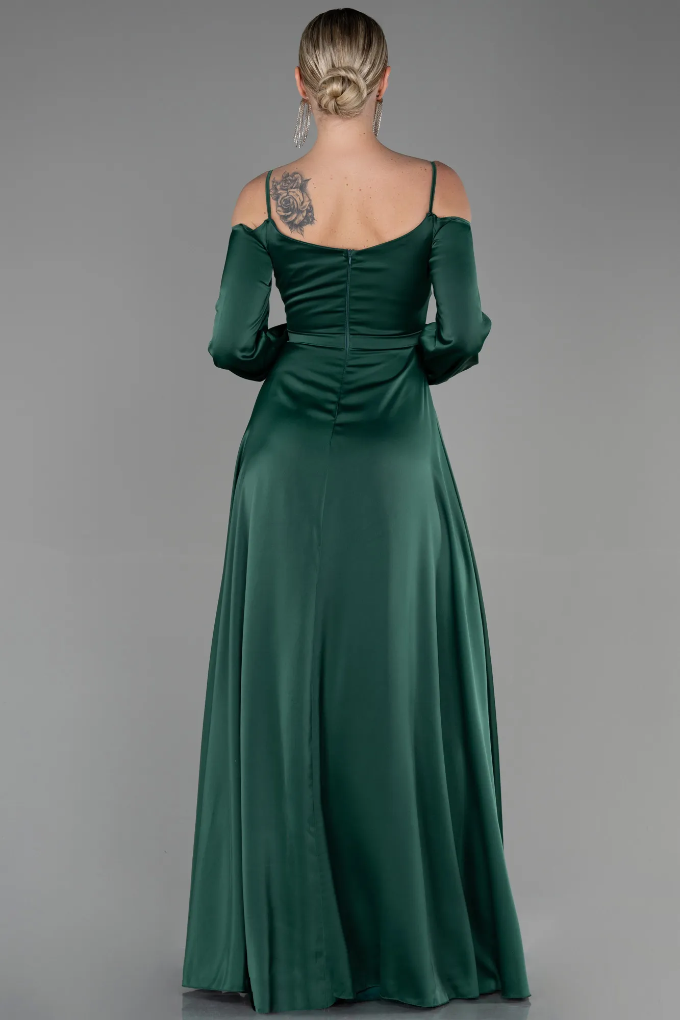 Emerald Green-Long Satin Evening Dress ABU2339