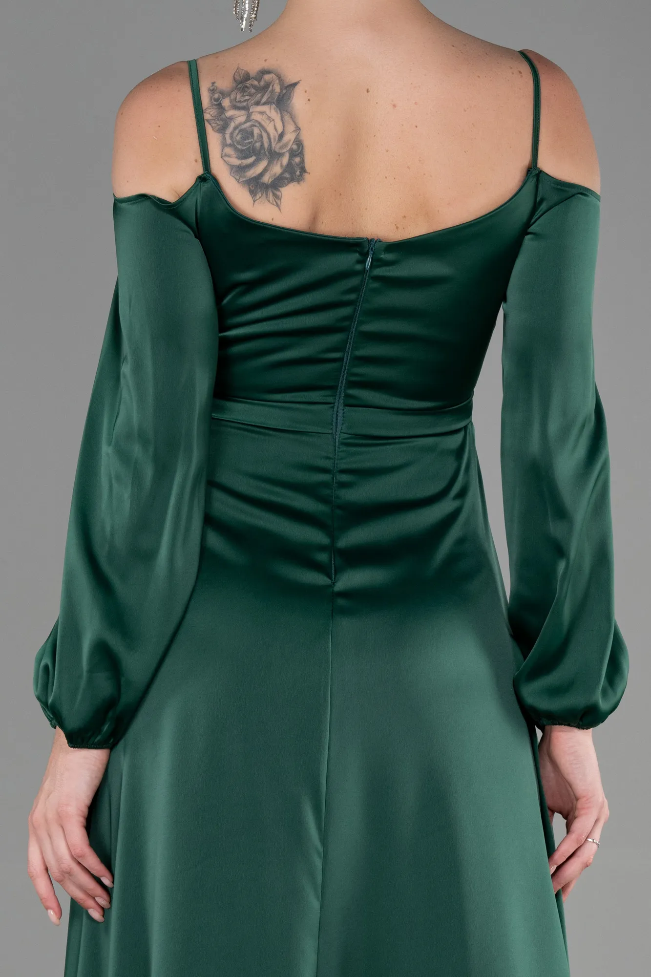 Emerald Green-Long Satin Evening Dress ABU2339