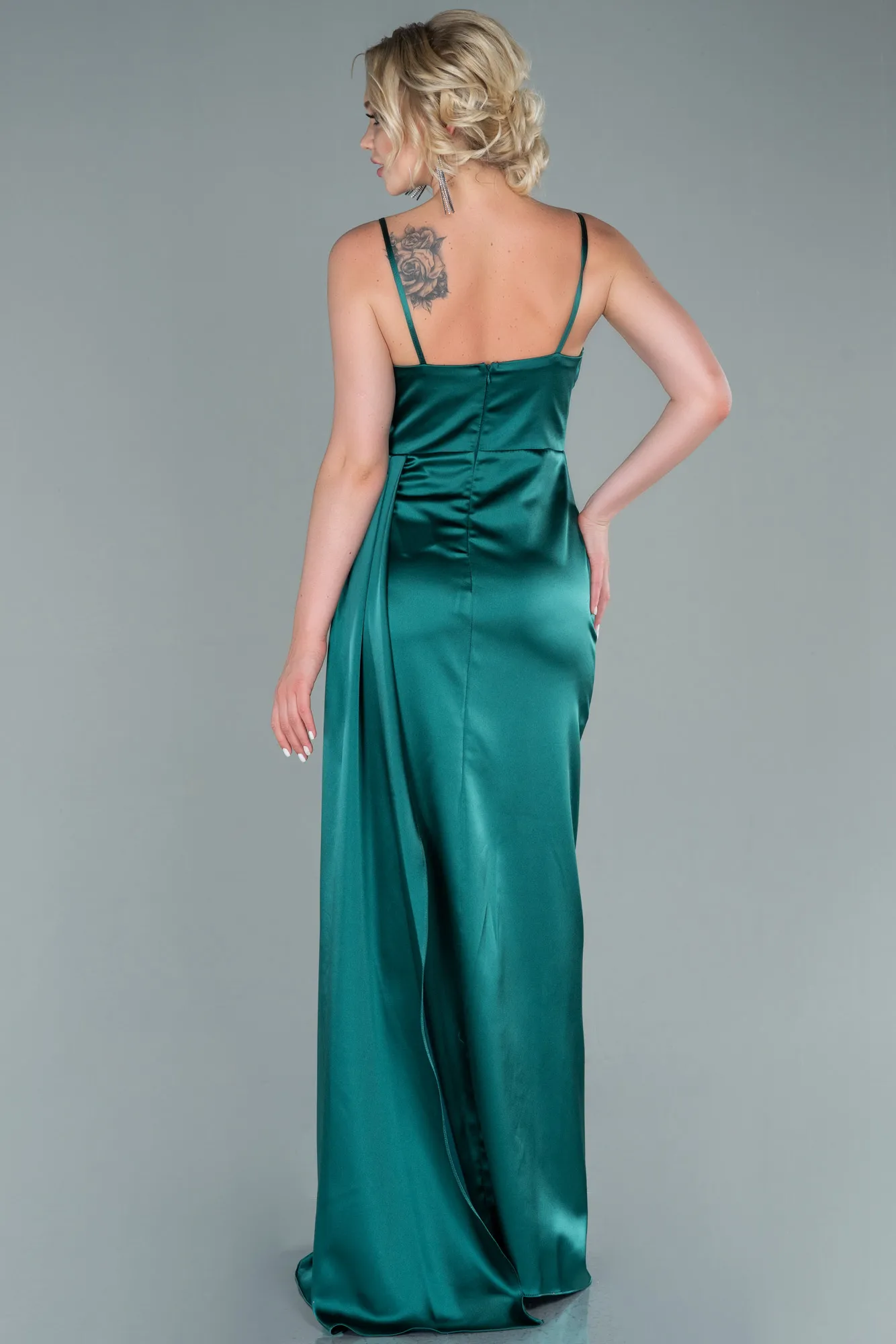 Emerald Green-Long Satin Evening Dress ABU2477