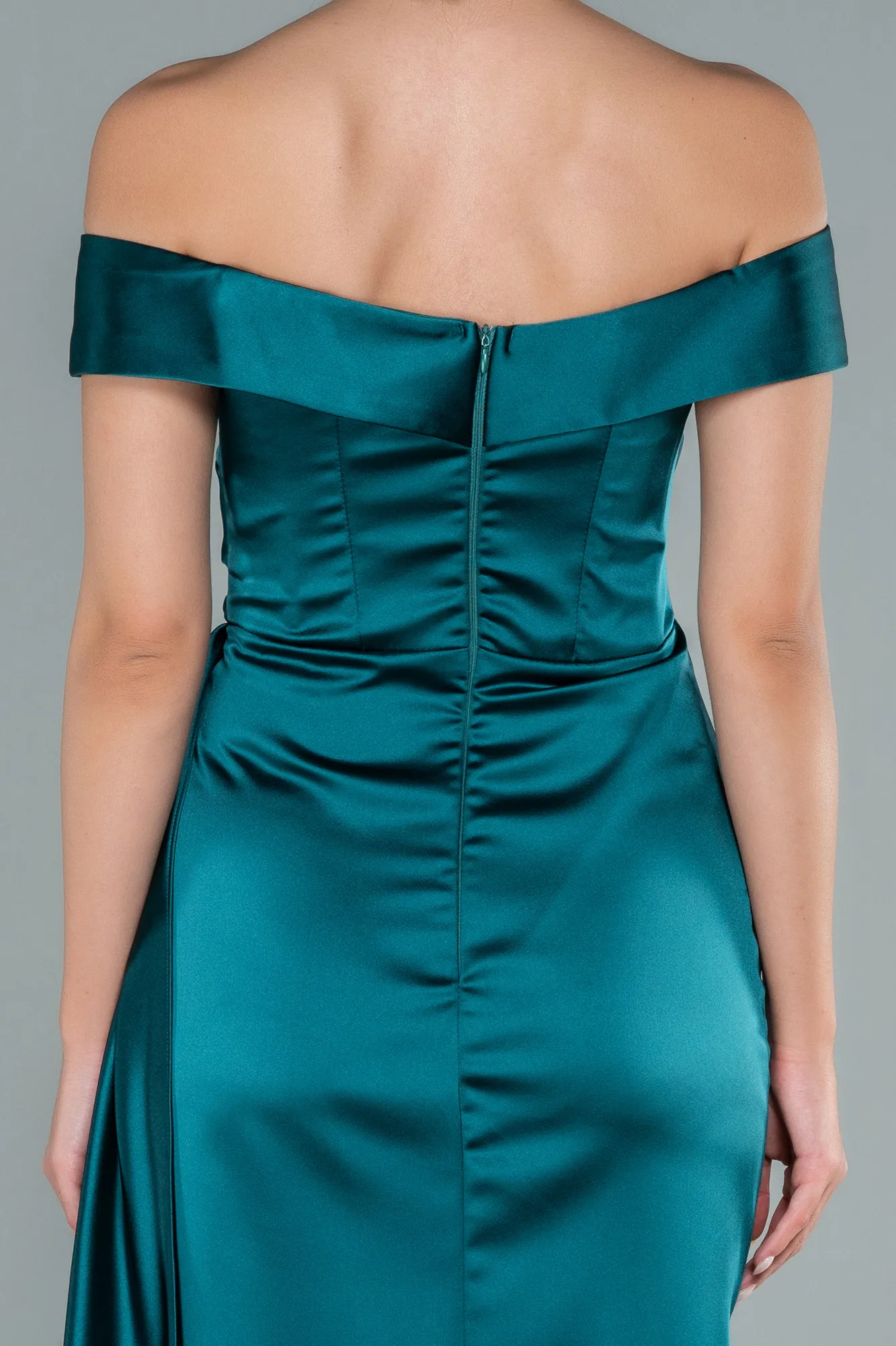 Emerald Green-Long Satin Evening Dress ABU2560