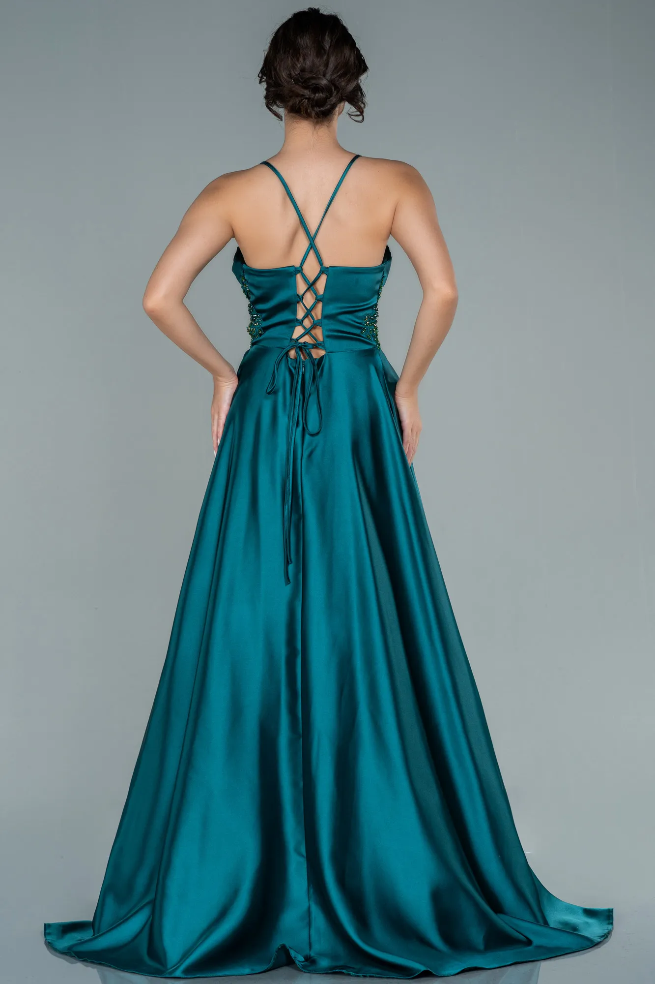 Emerald Green-Long Satin Evening Dress ABU2583
