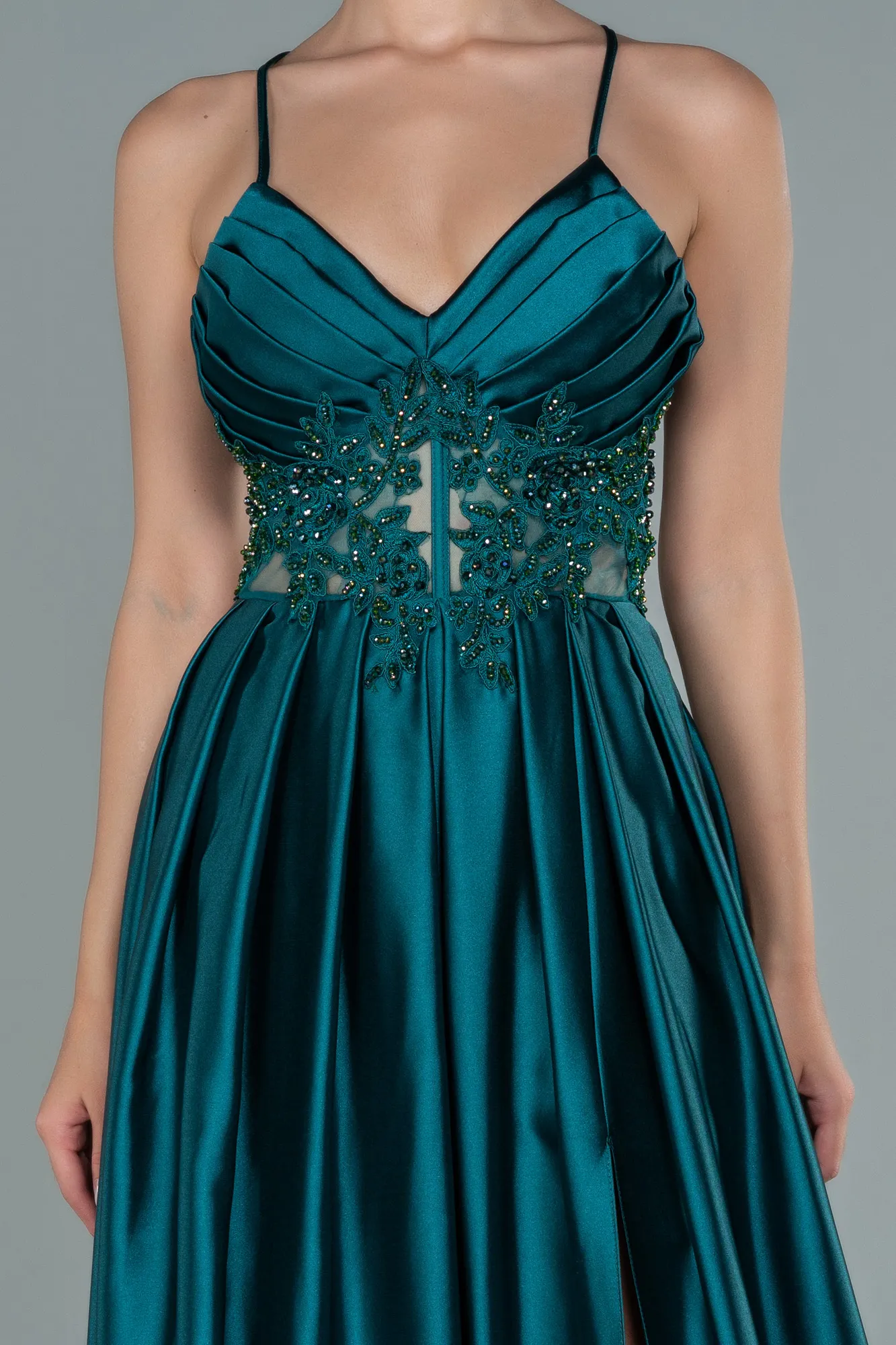 Emerald Green-Long Satin Evening Dress ABU2583