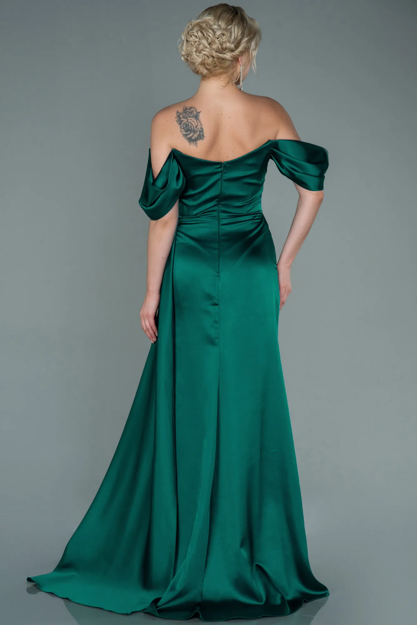 Emerald Green-Long Satin Evening Dress ABU2661