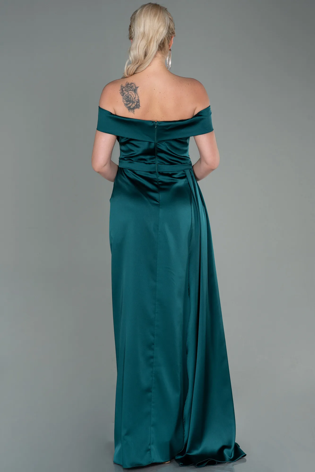 Emerald Green-Long Satin Evening Dress ABU2751