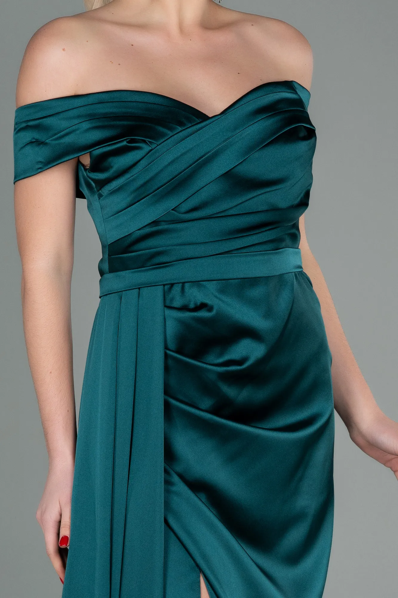 Emerald Green-Long Satin Evening Dress ABU2751