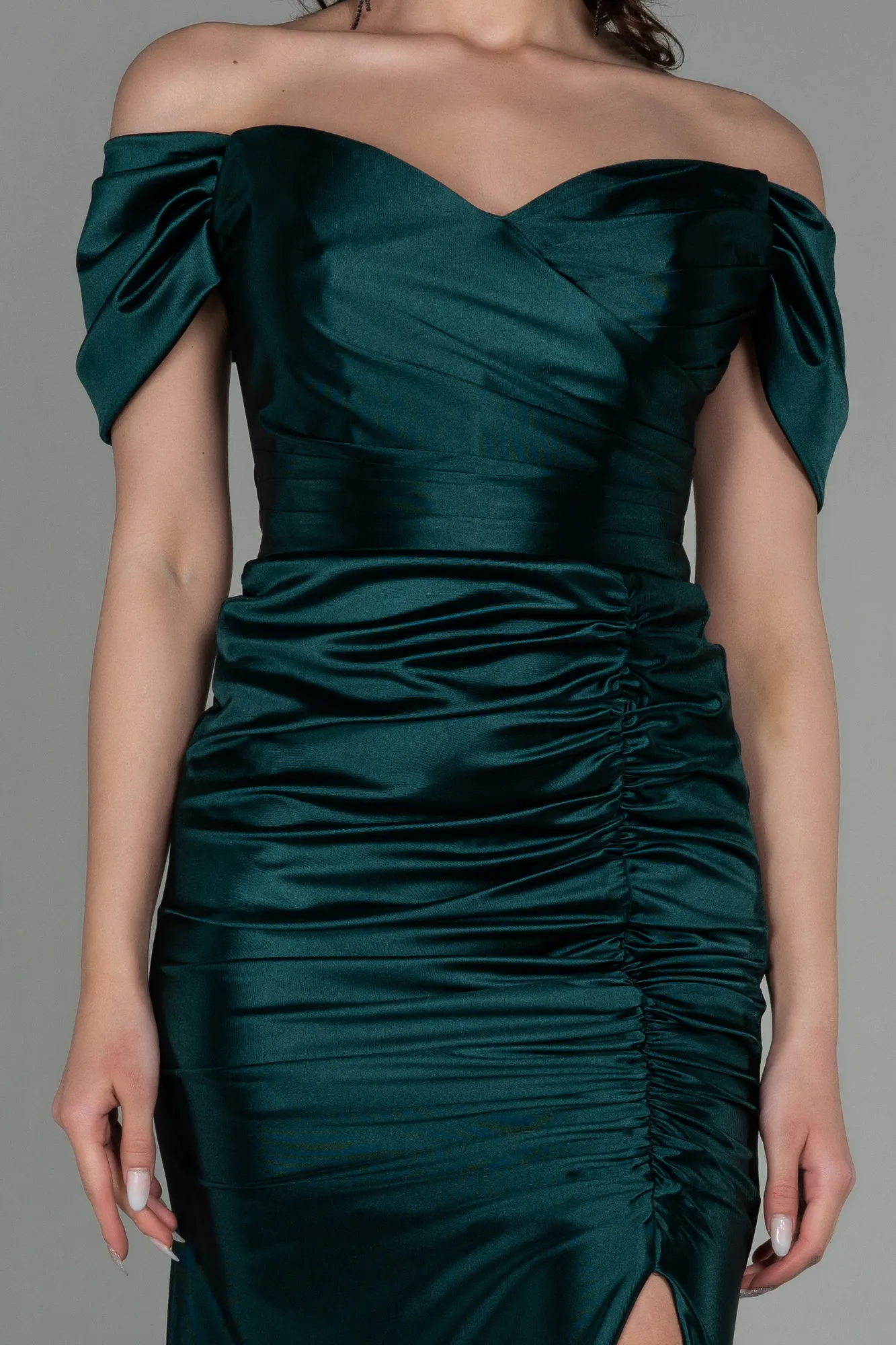 Emerald Green-Long Satin Evening Dress ABU2814
