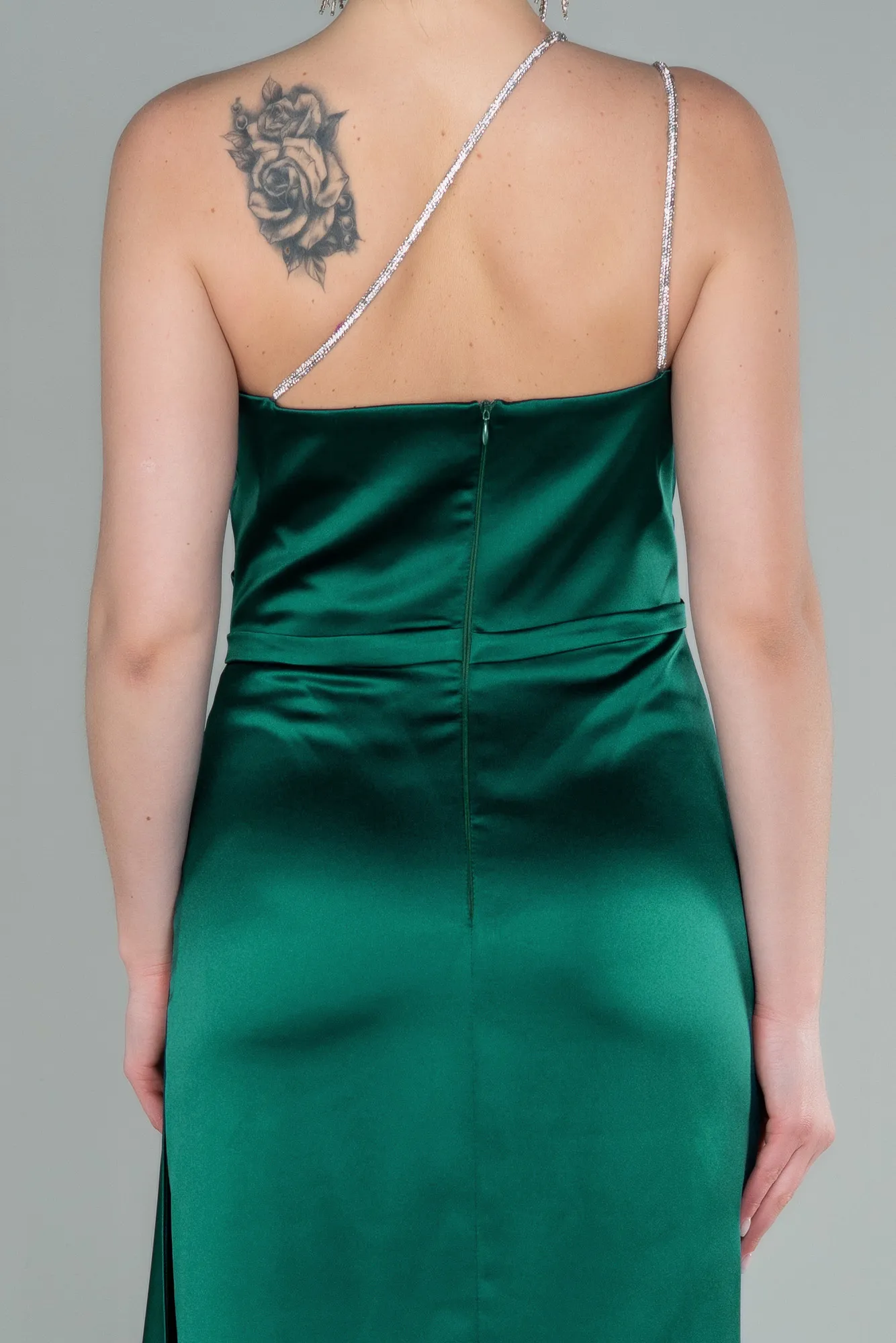 Emerald Green-Long Satin Evening Dress ABU2817