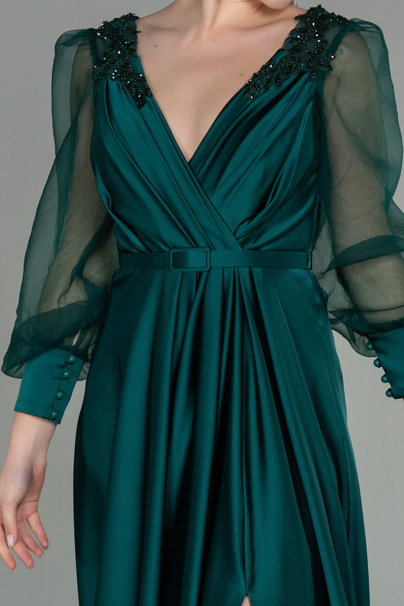 Emerald Green-Long Satin Evening Dress ABU2830