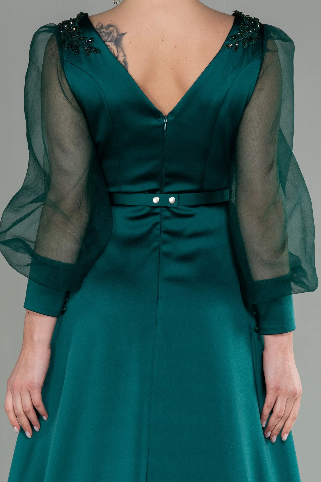 Emerald Green-Long Satin Evening Dress ABU2830