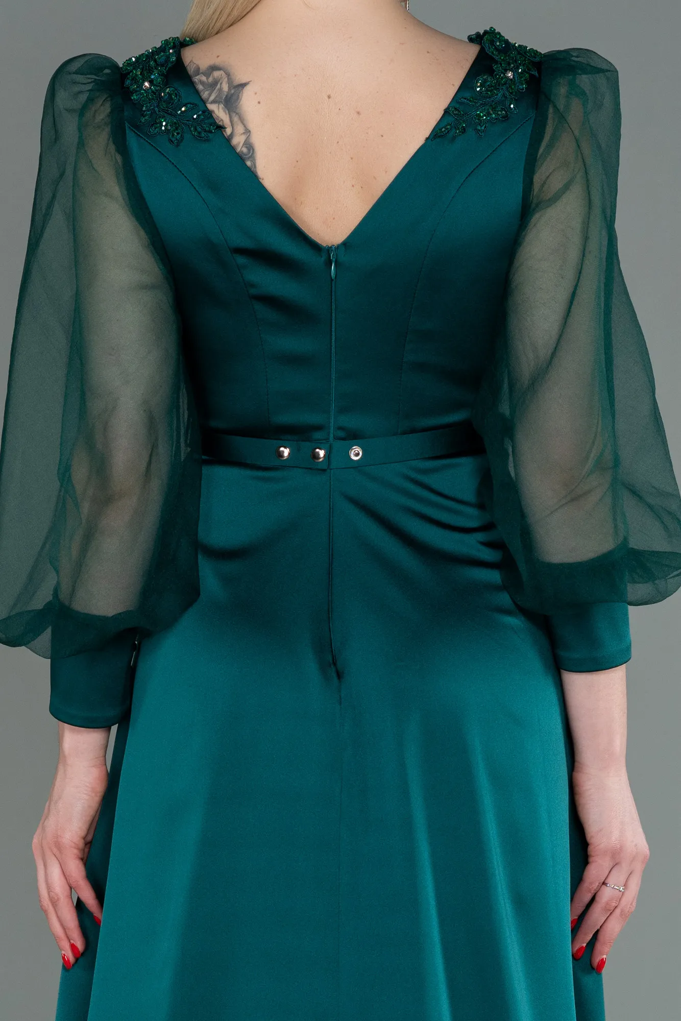 Emerald Green-Long Satin Evening Dress ABU2830