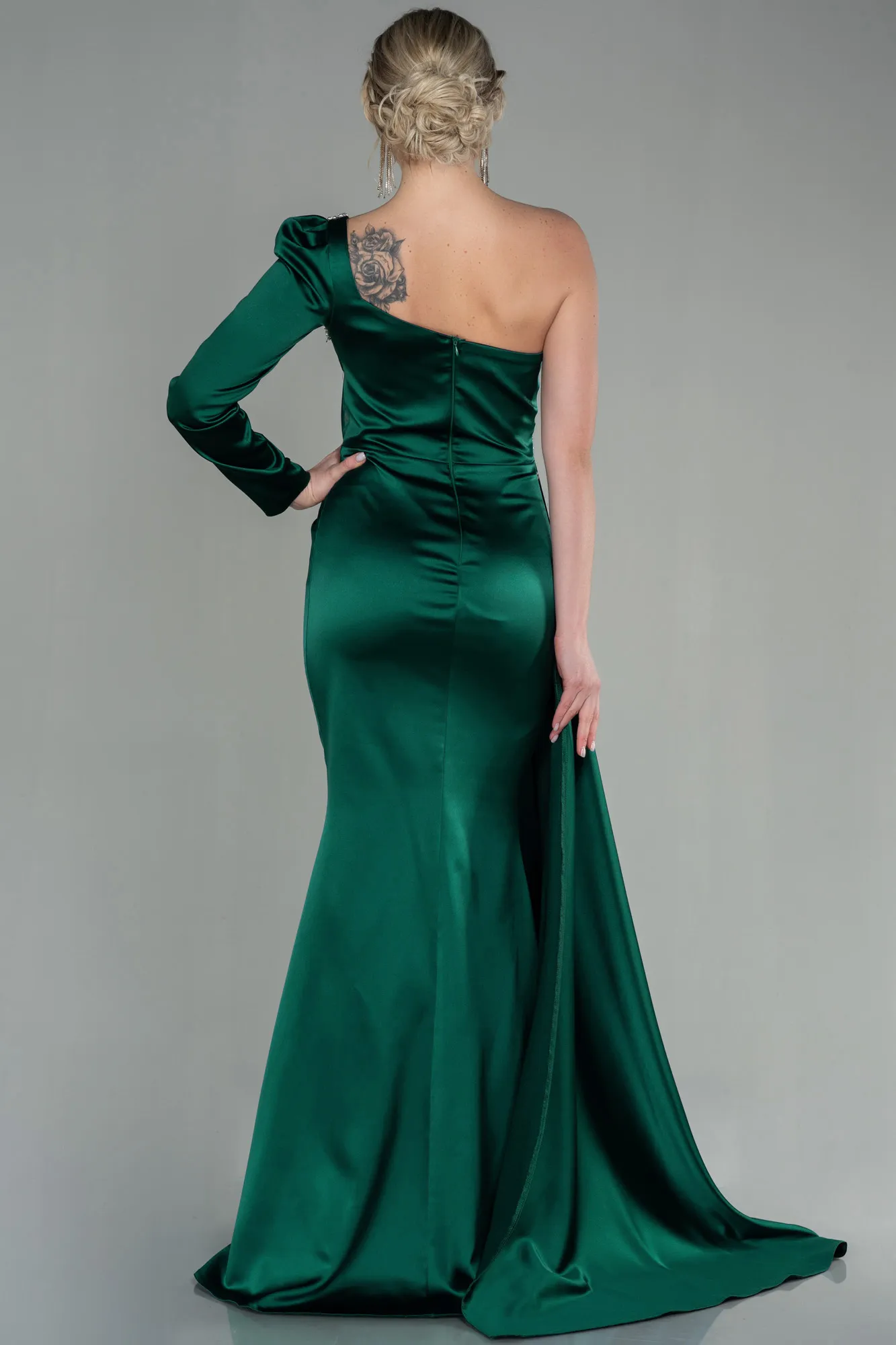 Emerald Green-Long Satin Evening Dress ABU2831