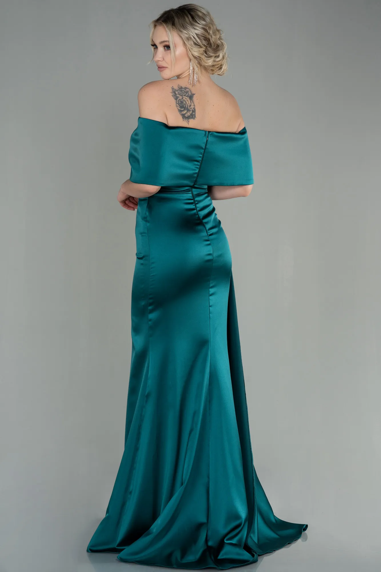 Emerald Green-Long Satin Evening Dress ABU2893