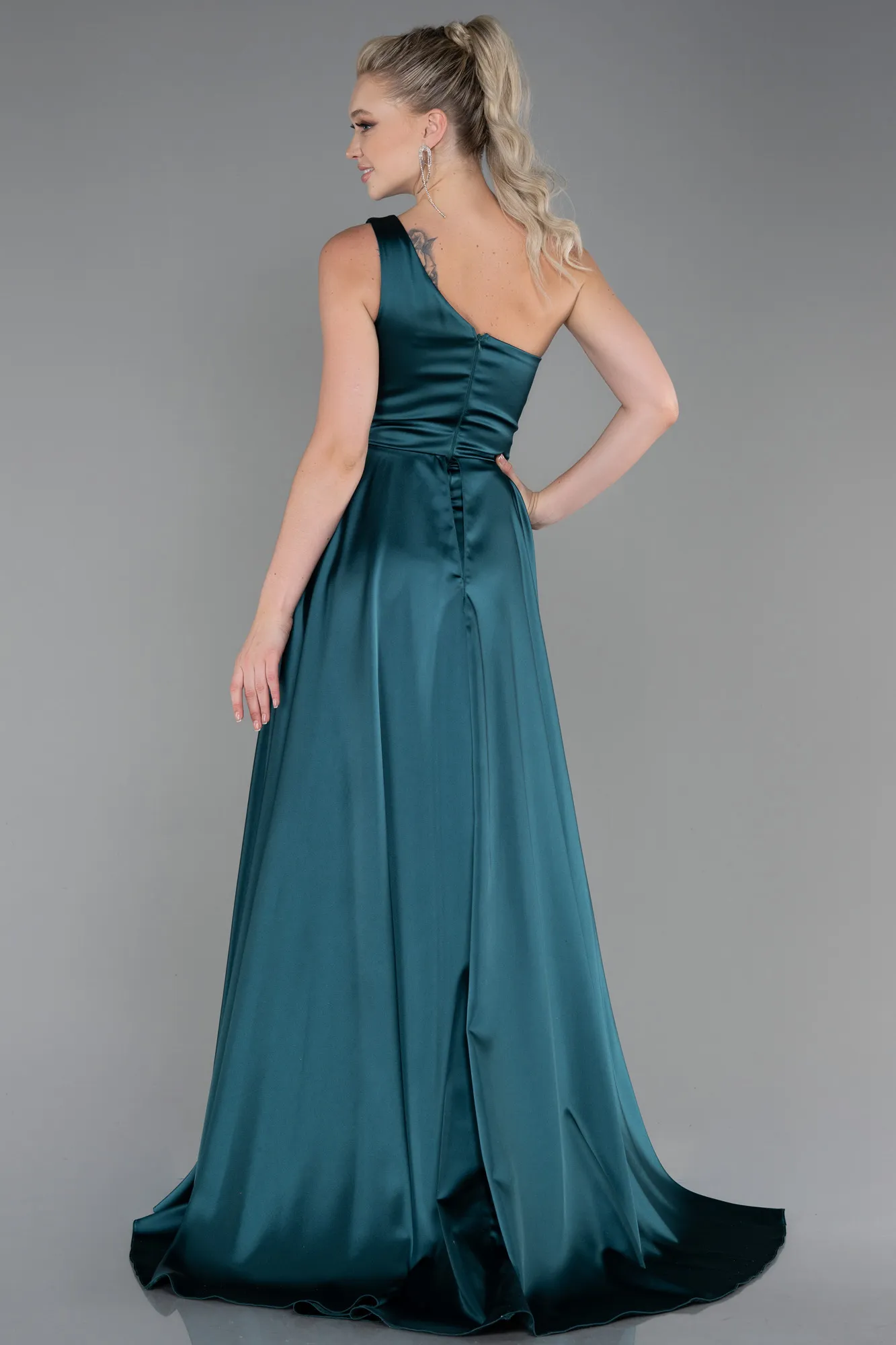 Emerald Green-Long Satin Evening Dress ABU2933