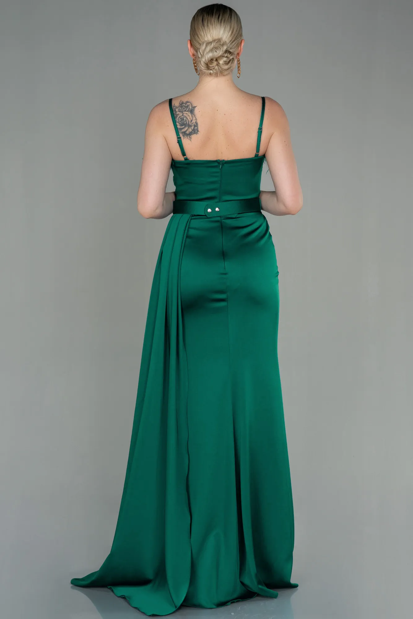 Emerald Green-Long Satin Evening Dress ABU2939