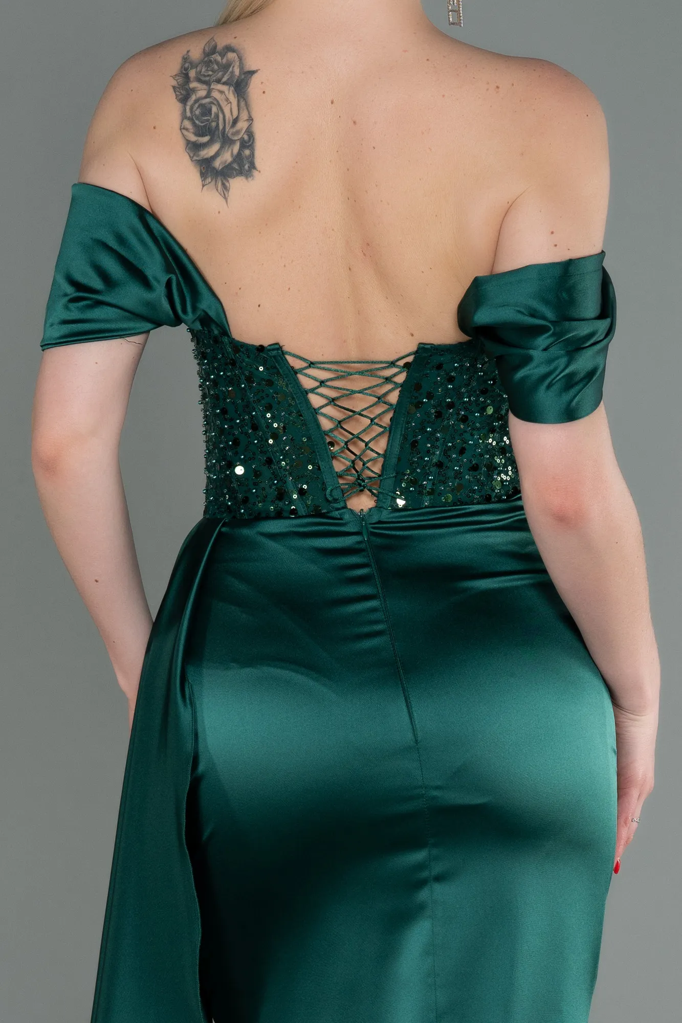 Emerald Green-Long Satin Evening Dress ABU3100