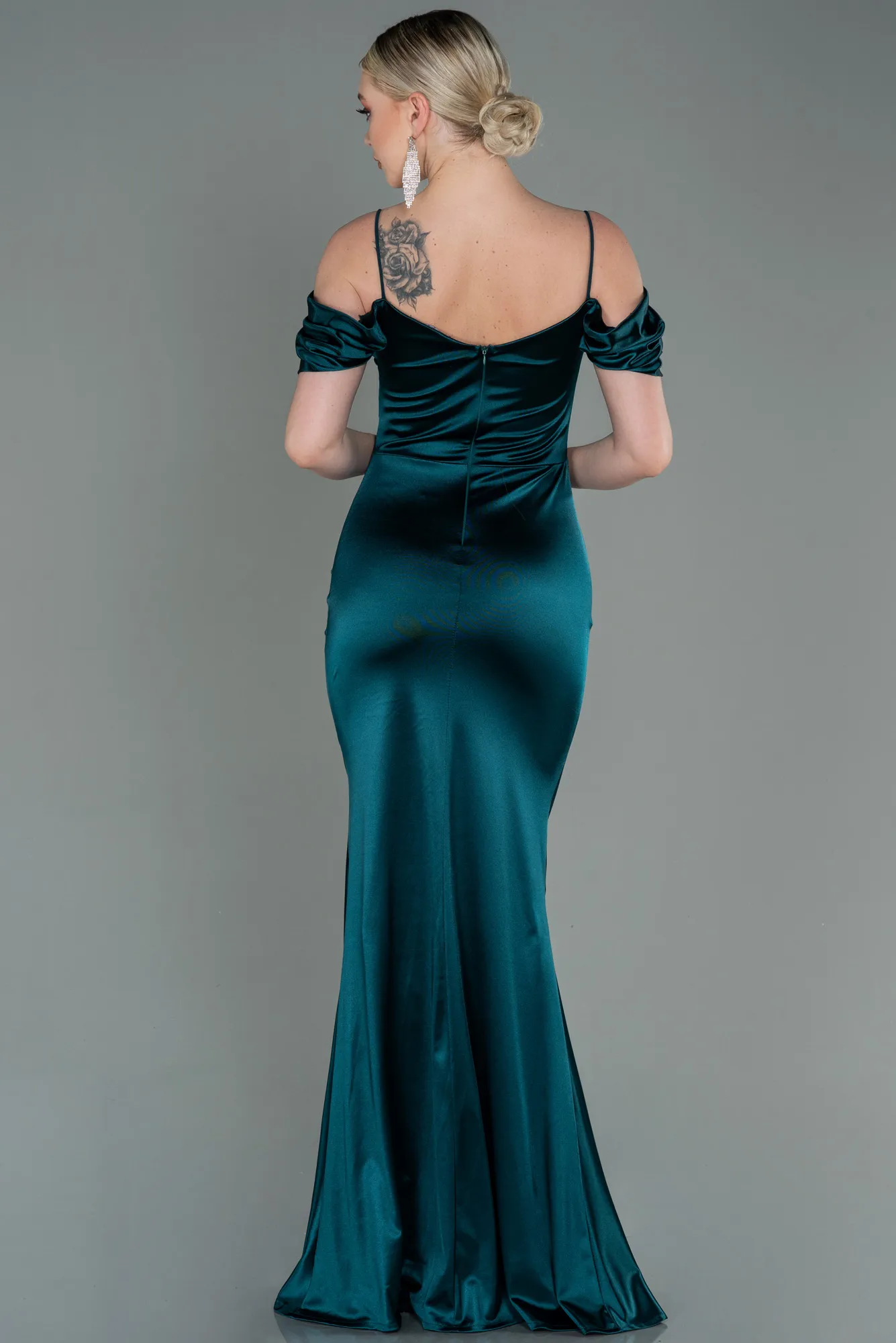 Emerald Green-Long Satin Evening Dress ABU3139