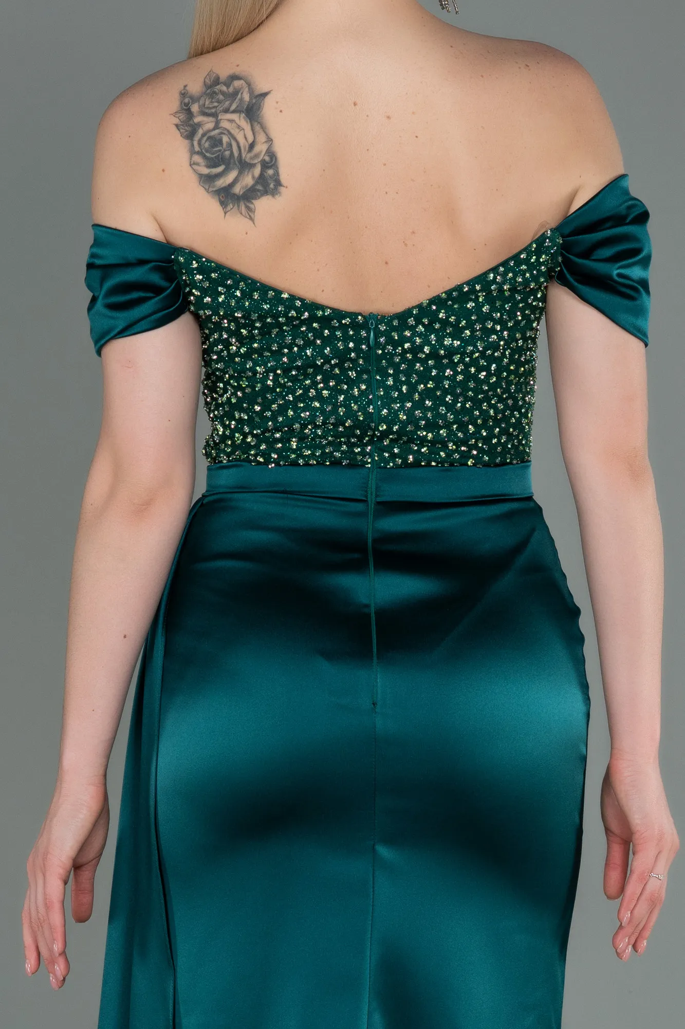 Emerald Green-Long Satin Evening Dress ABU3187