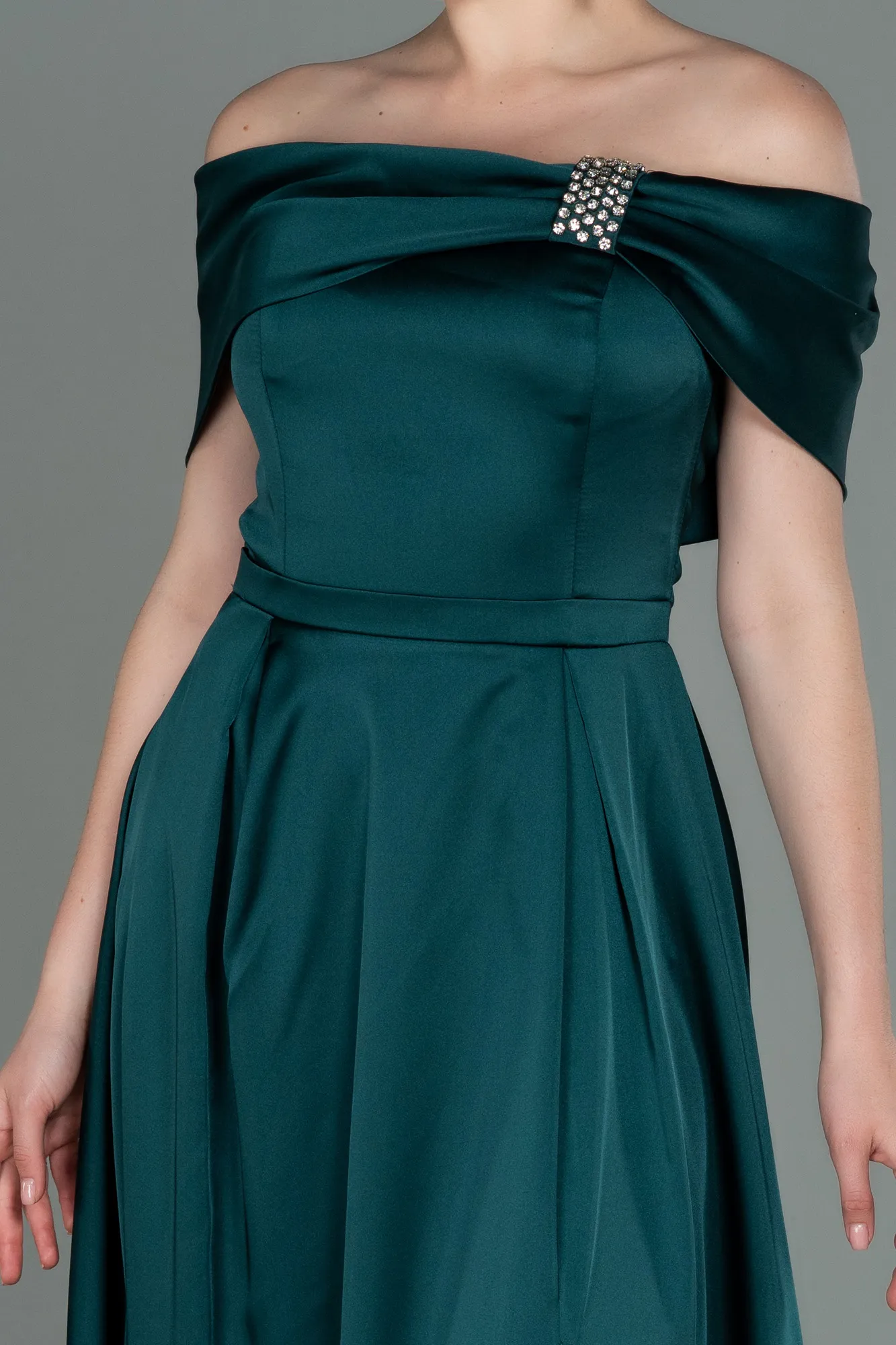 Emerald Green-Long Satin Evening Dress ABU3197