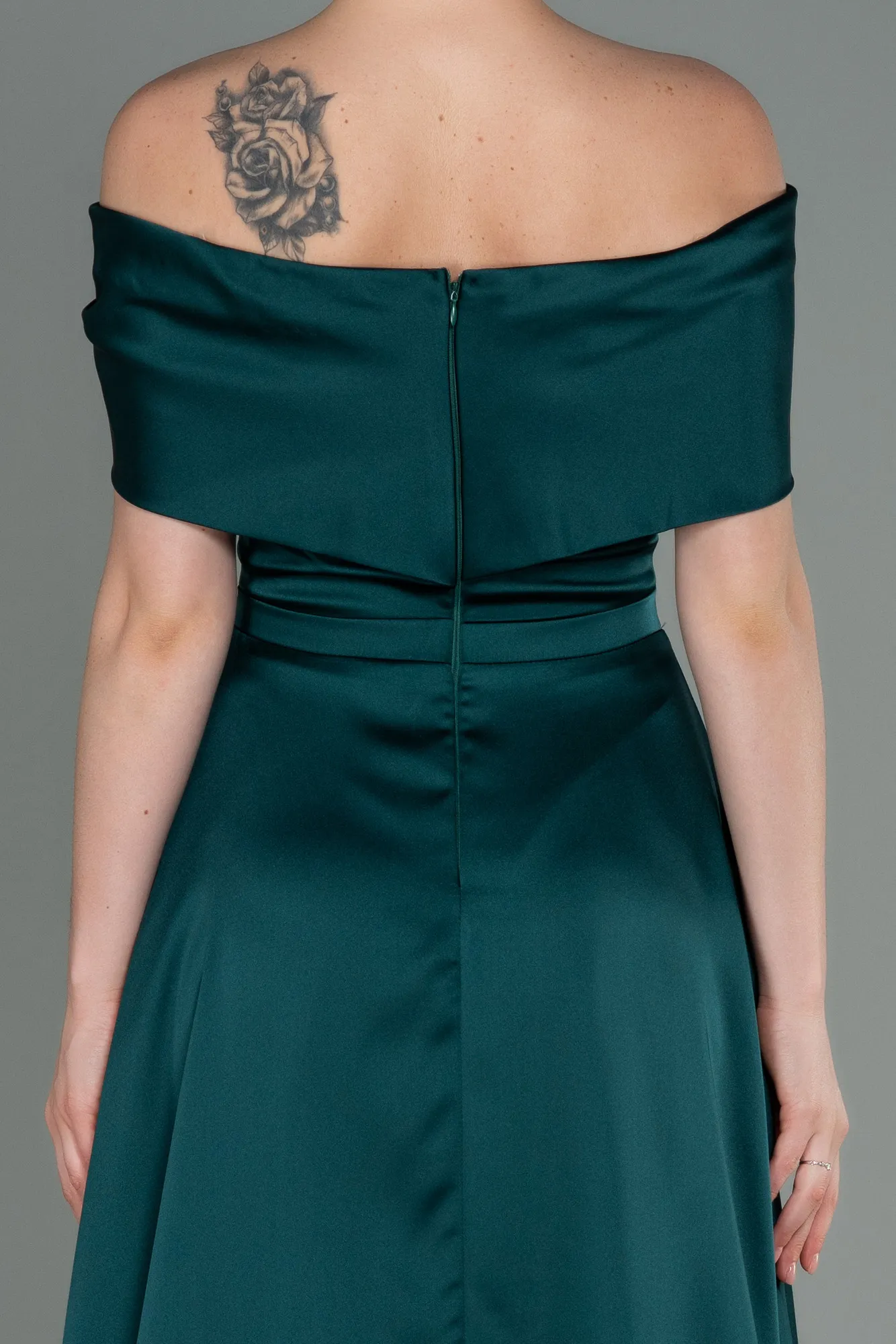 Emerald Green-Long Satin Evening Dress ABU3197