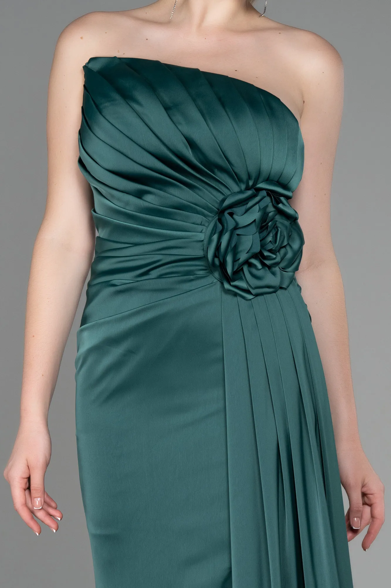 Emerald Green-Long Satin Evening Dress ABU3234