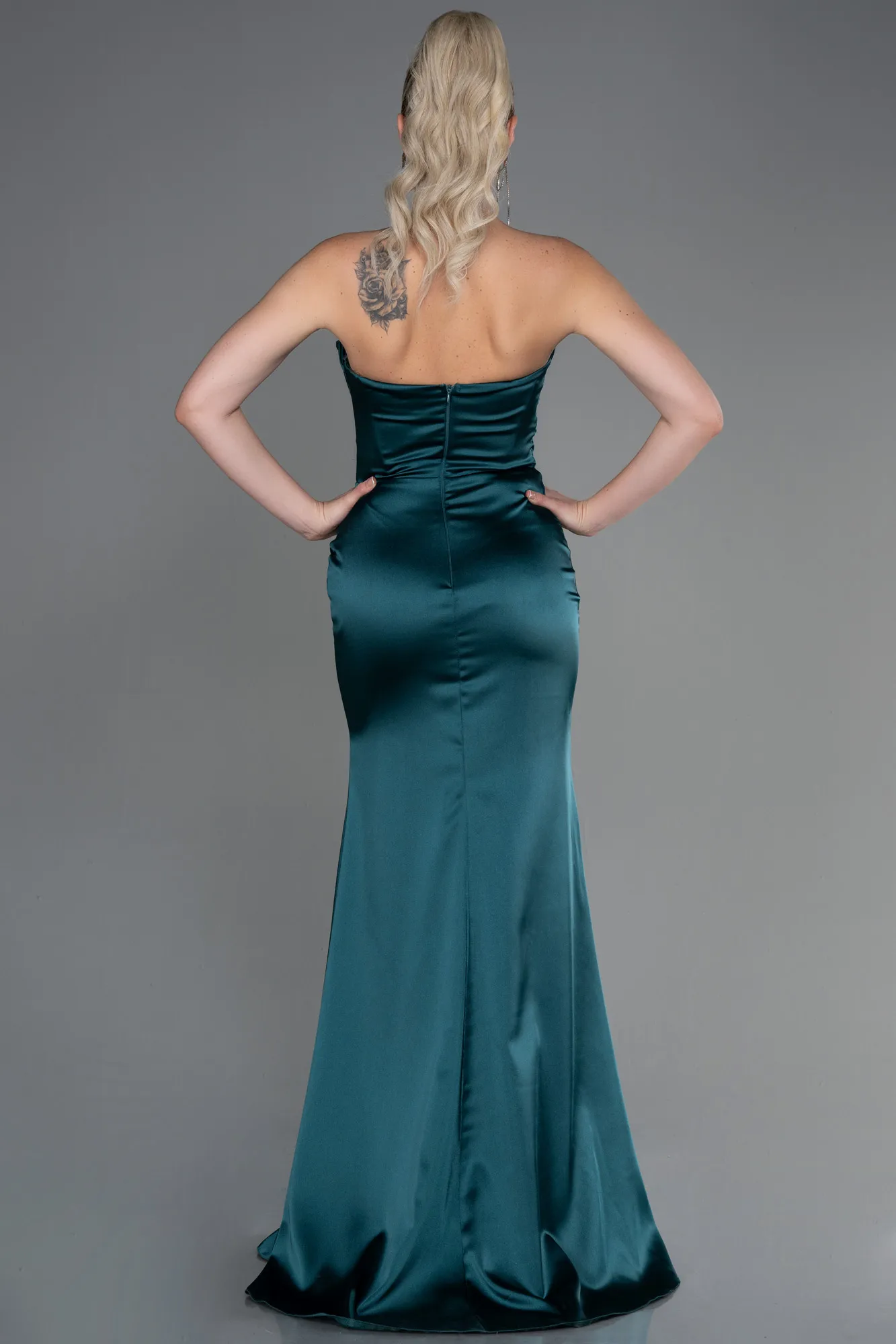 Emerald Green-Long Satin Evening Dress ABU3248