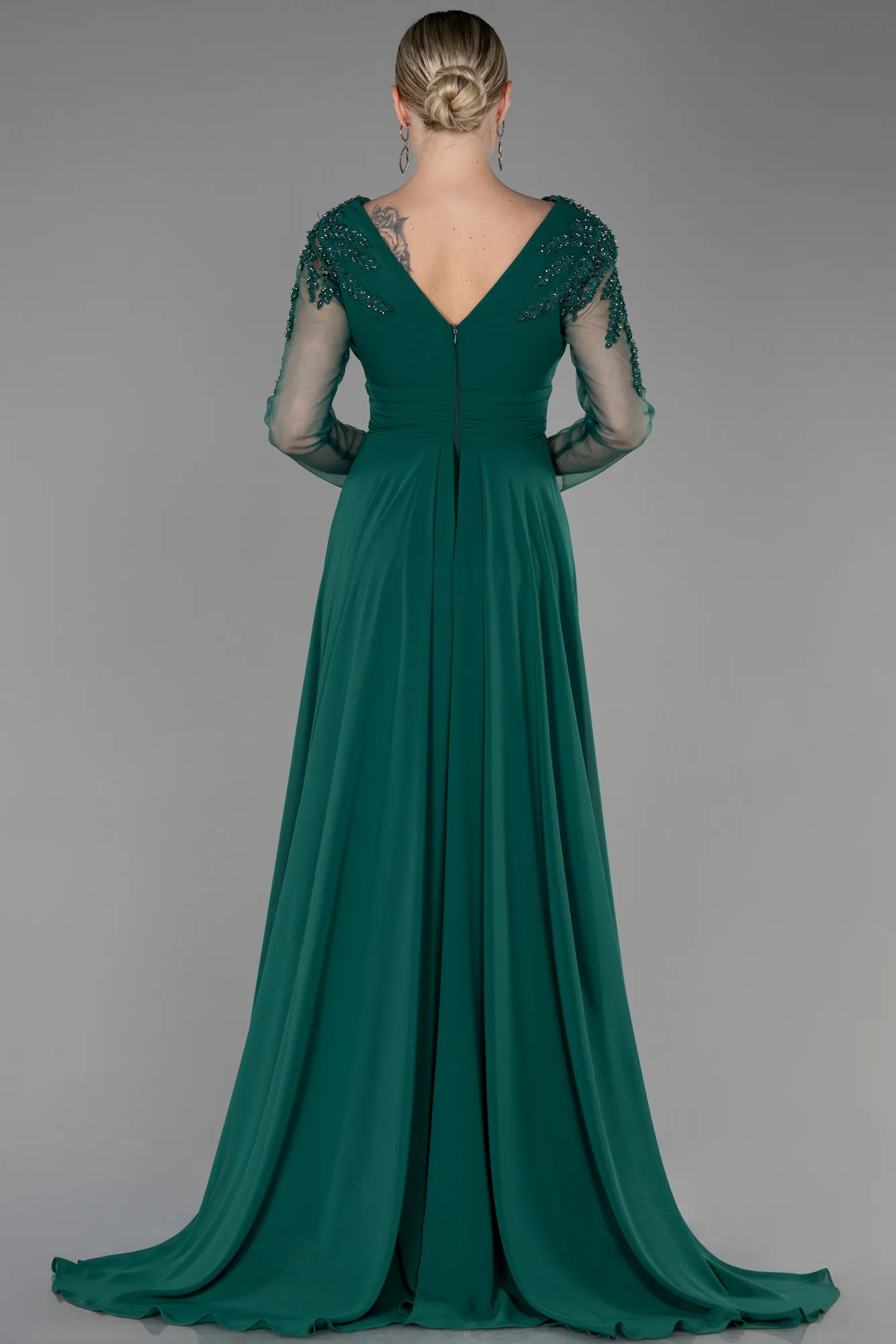 Emerald Green-Long Satin Evening Dress ABU3314