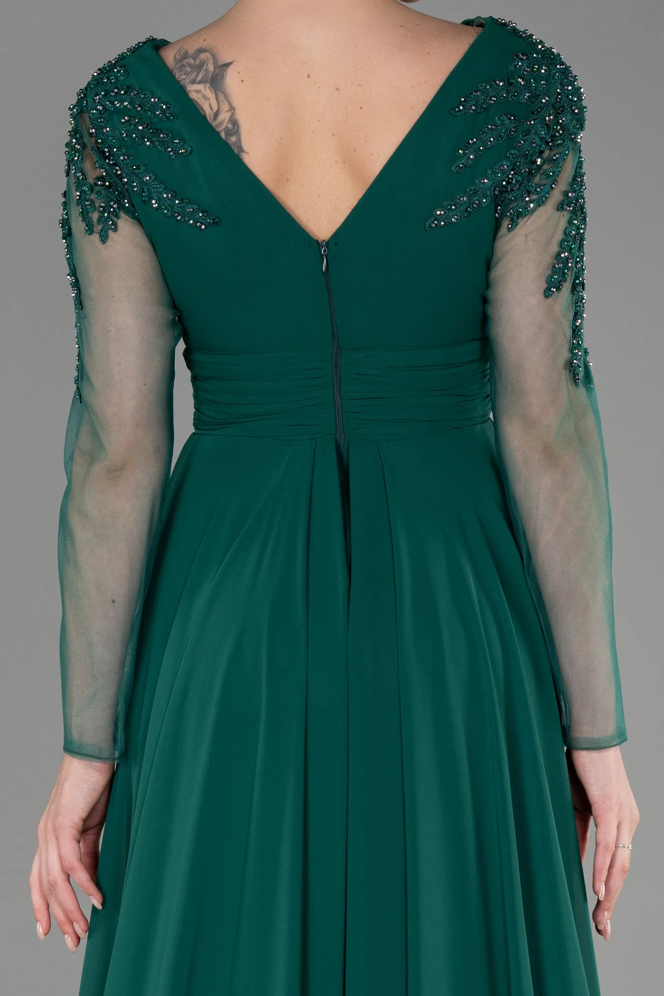 Emerald Green-Long Satin Evening Dress ABU3314