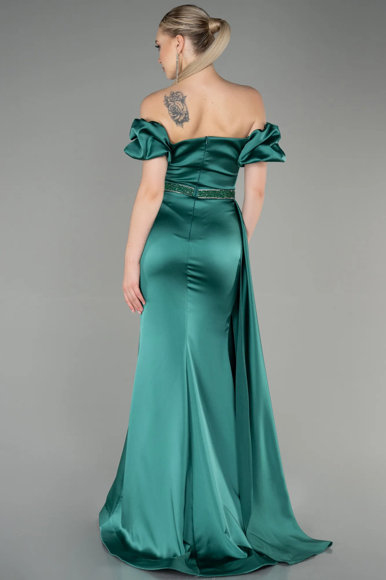 Emerald Green-Long Satin Evening Dress ABU3331