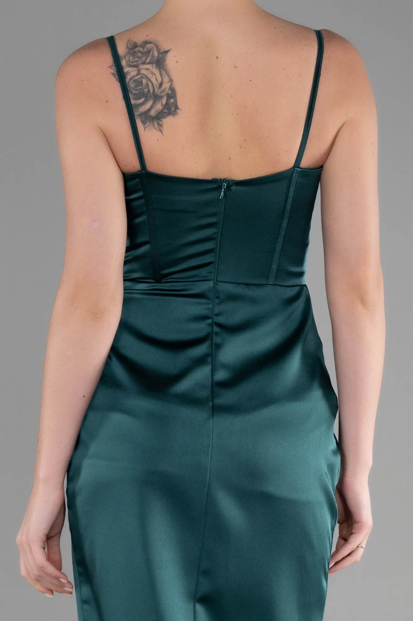 Emerald Green-Long Satin Evening Dress ABU3390