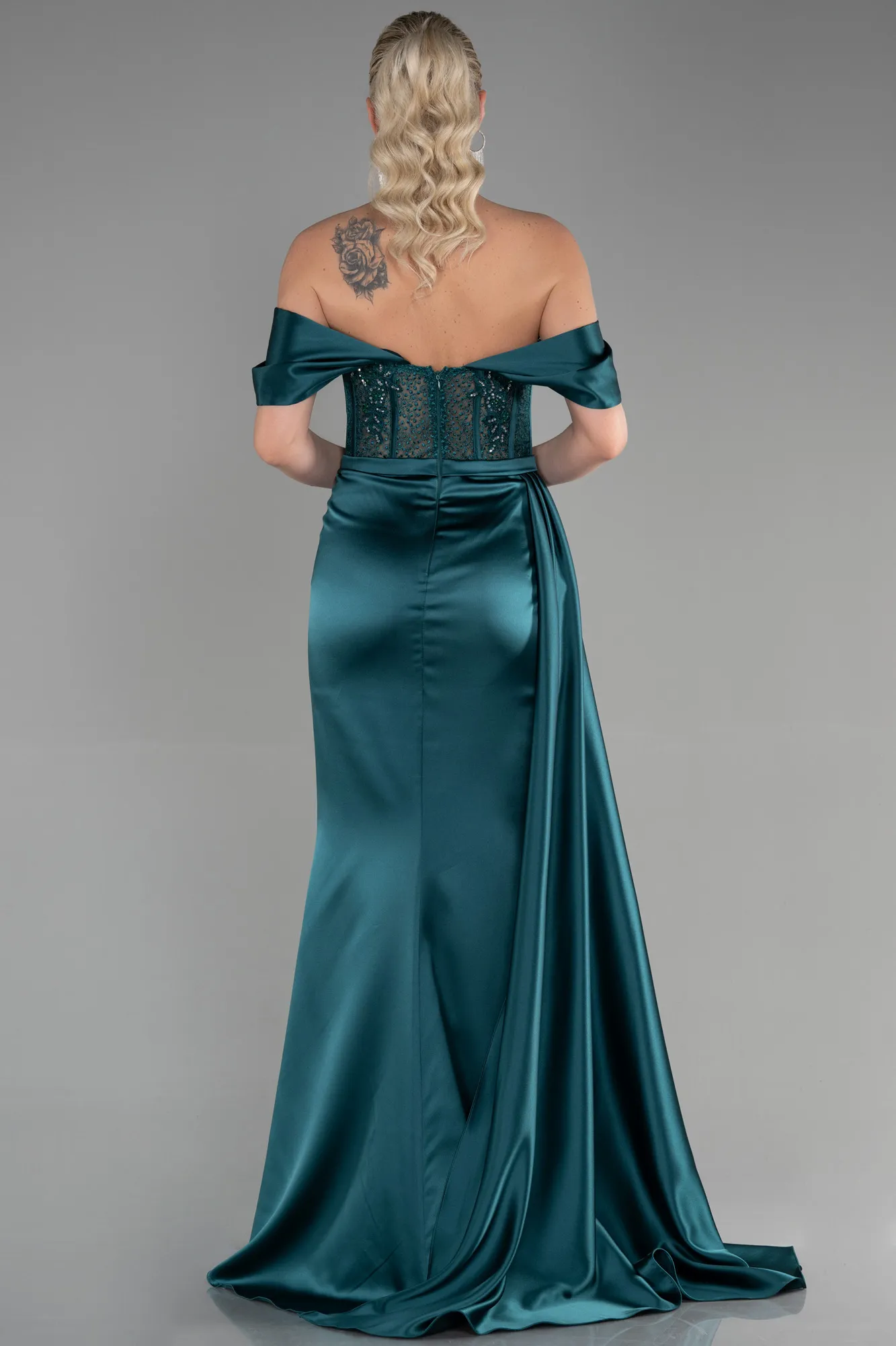 Emerald Green-Long Satin Evening Dress ABU3446