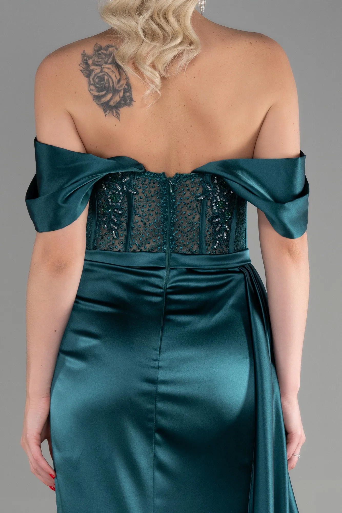 Emerald Green-Long Satin Evening Dress ABU3446