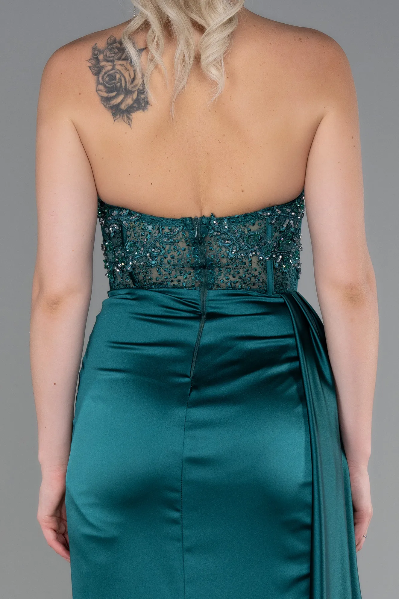 Emerald Green-Long Satin Evening Dress ABU3447
