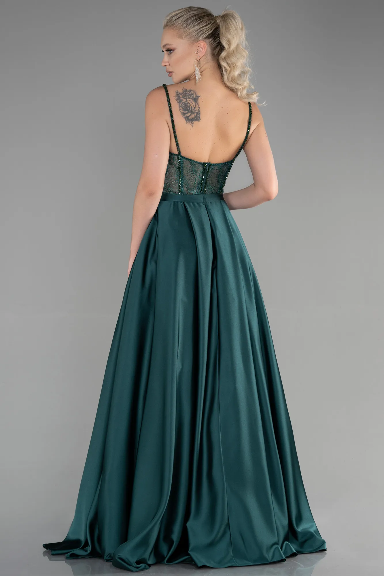 Emerald Green-Long Satin Evening Dress ABU3455