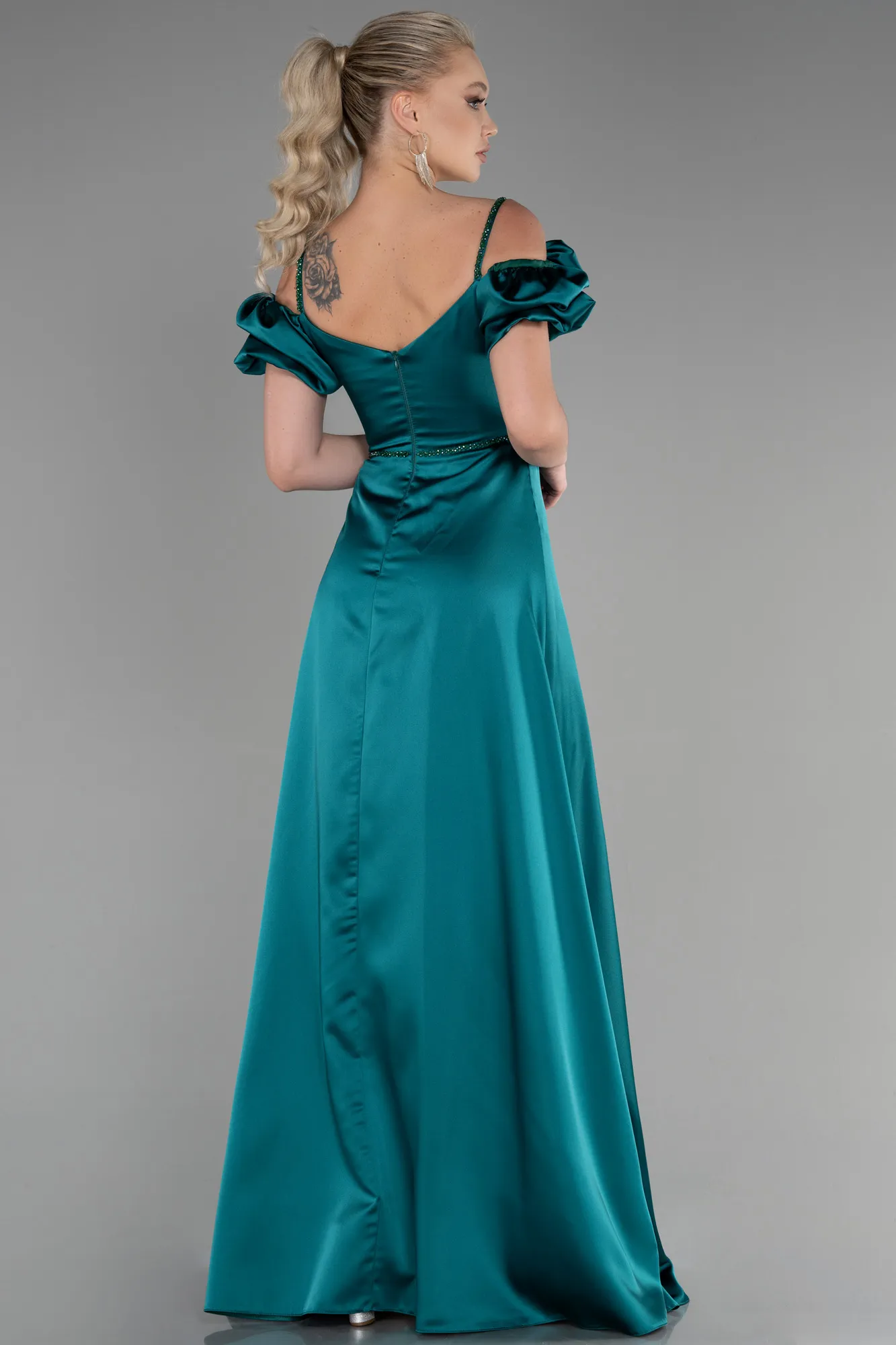 Emerald Green-Long Satin Evening Dress ABU3457