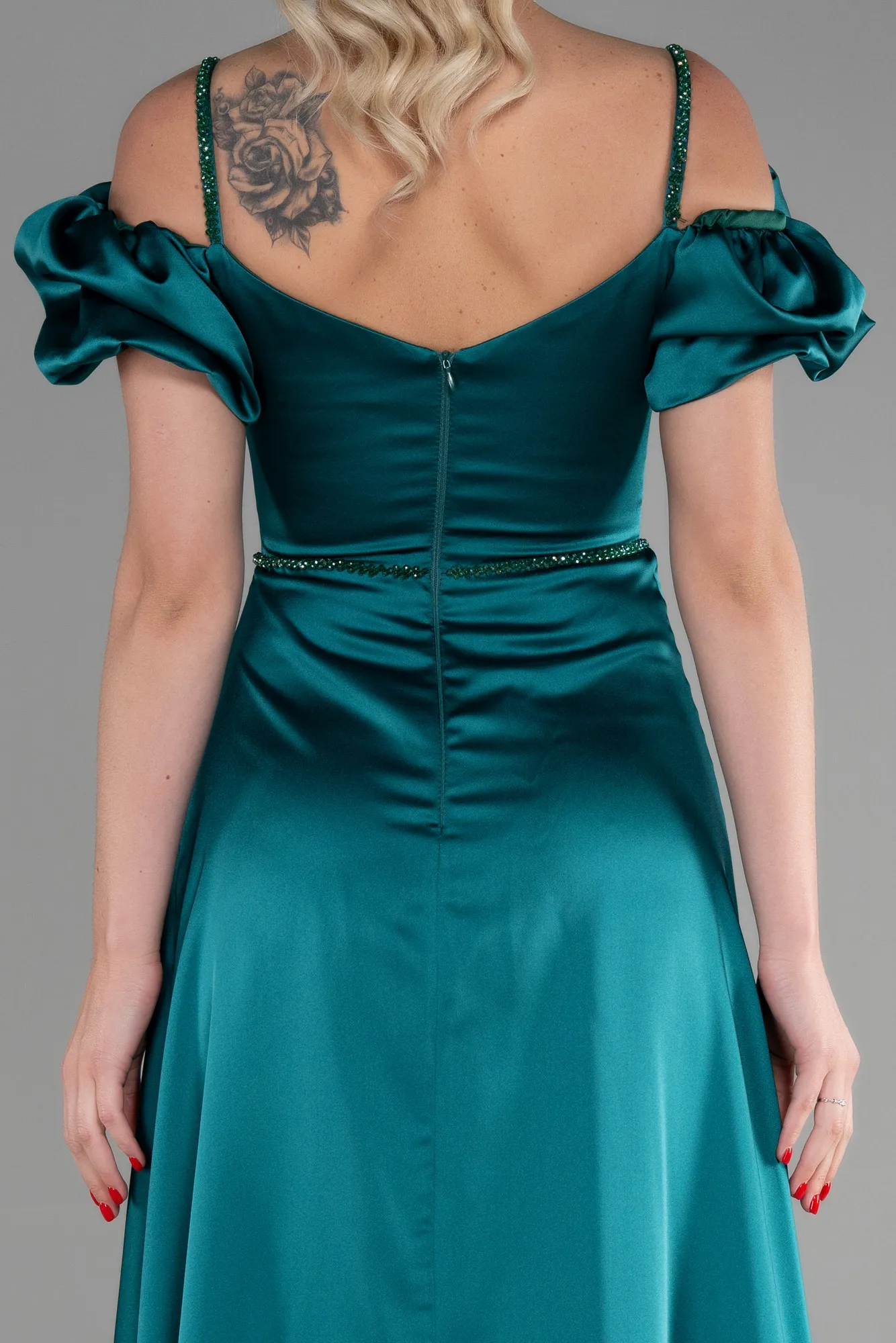 Emerald Green-Long Satin Evening Dress ABU3457