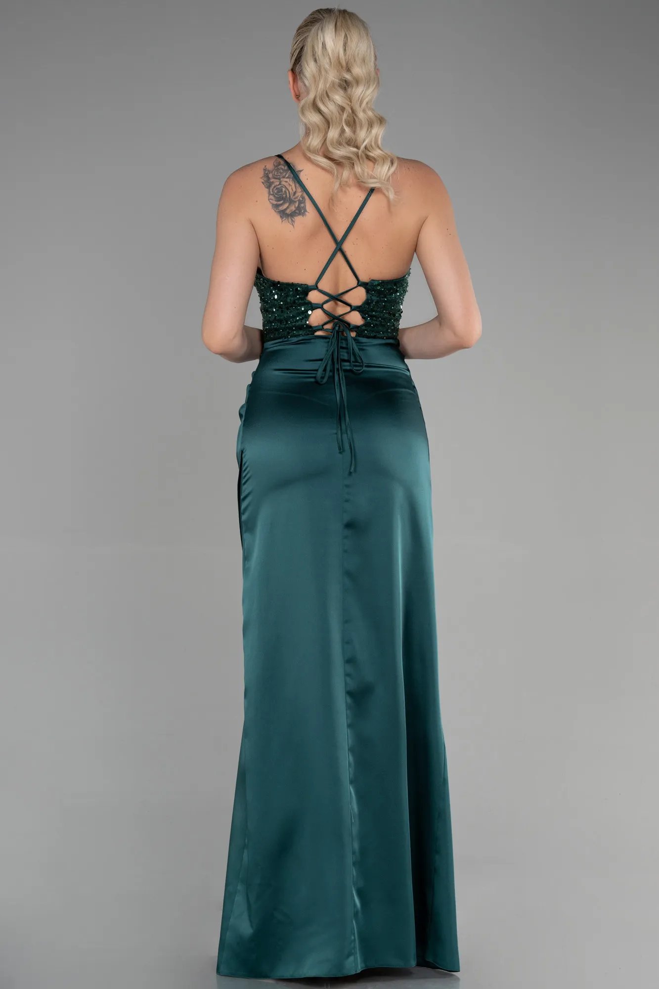 Emerald Green-Long Satin Evening Dress ABU3459