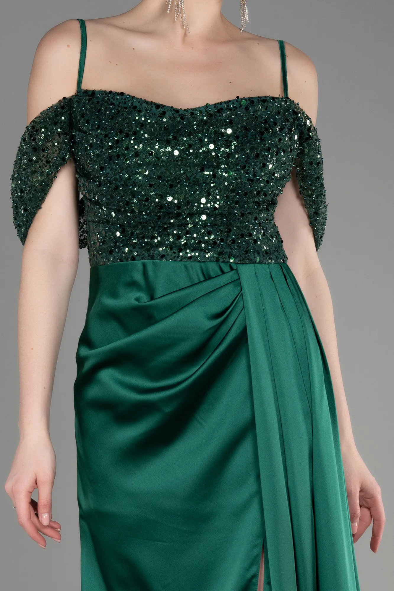 Emerald Green-Long Satin Evening Dress ABU3521