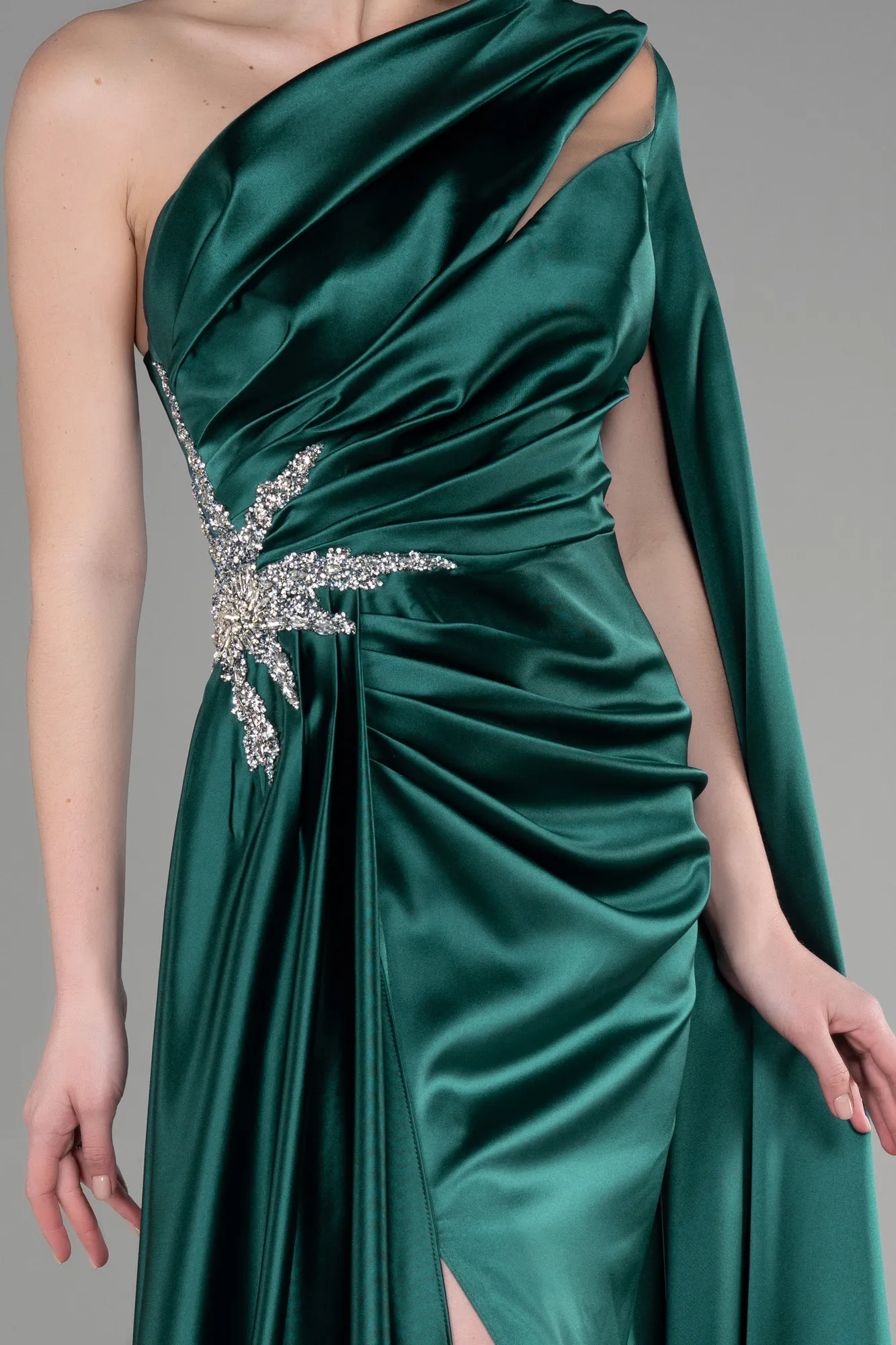 Emerald Green-Long Satin Evening Dress ABU3545