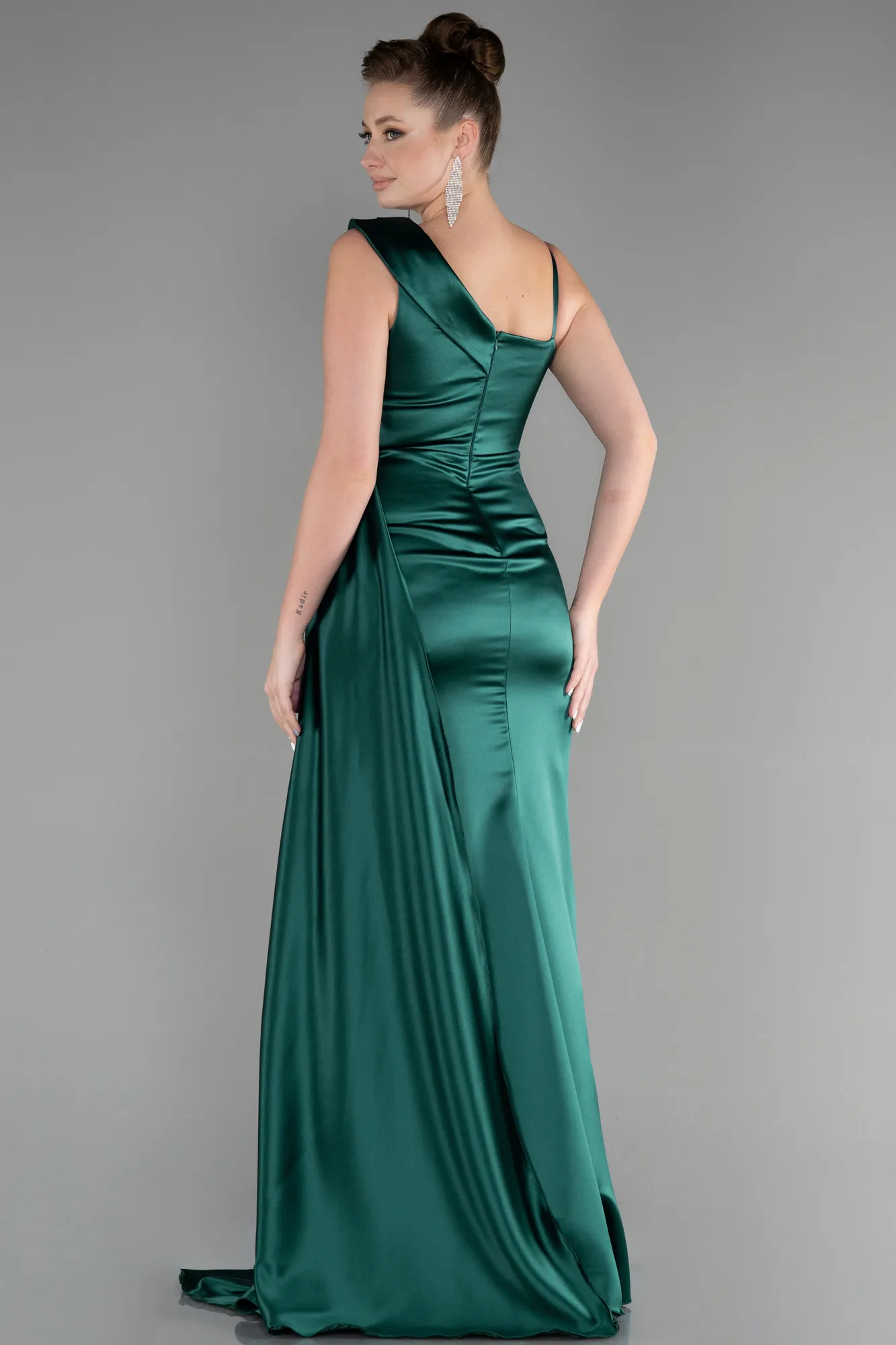 Emerald Green-Long Satin Evening Dress ABU3546