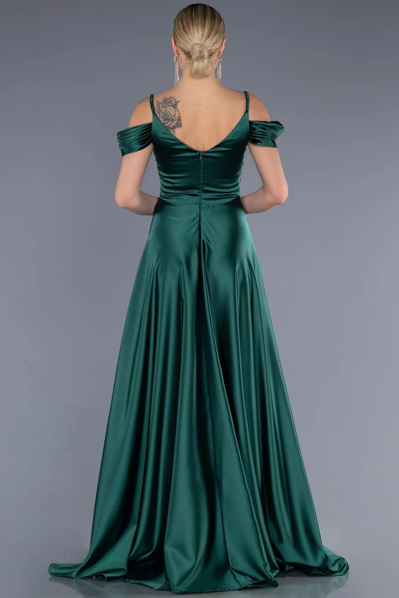 Emerald Green-Long Satin Evening Dress ABU3678