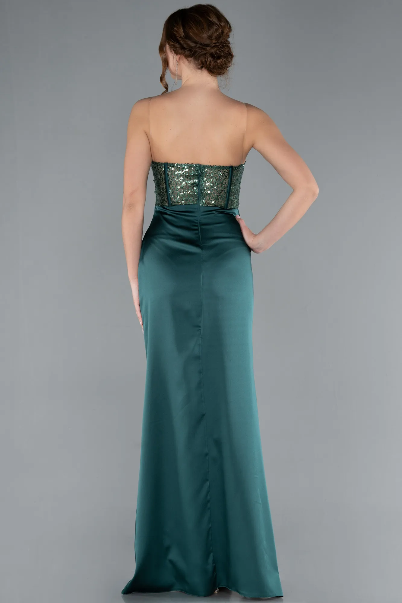 Emerald Green-Long Satin Evening Dress ABU4568