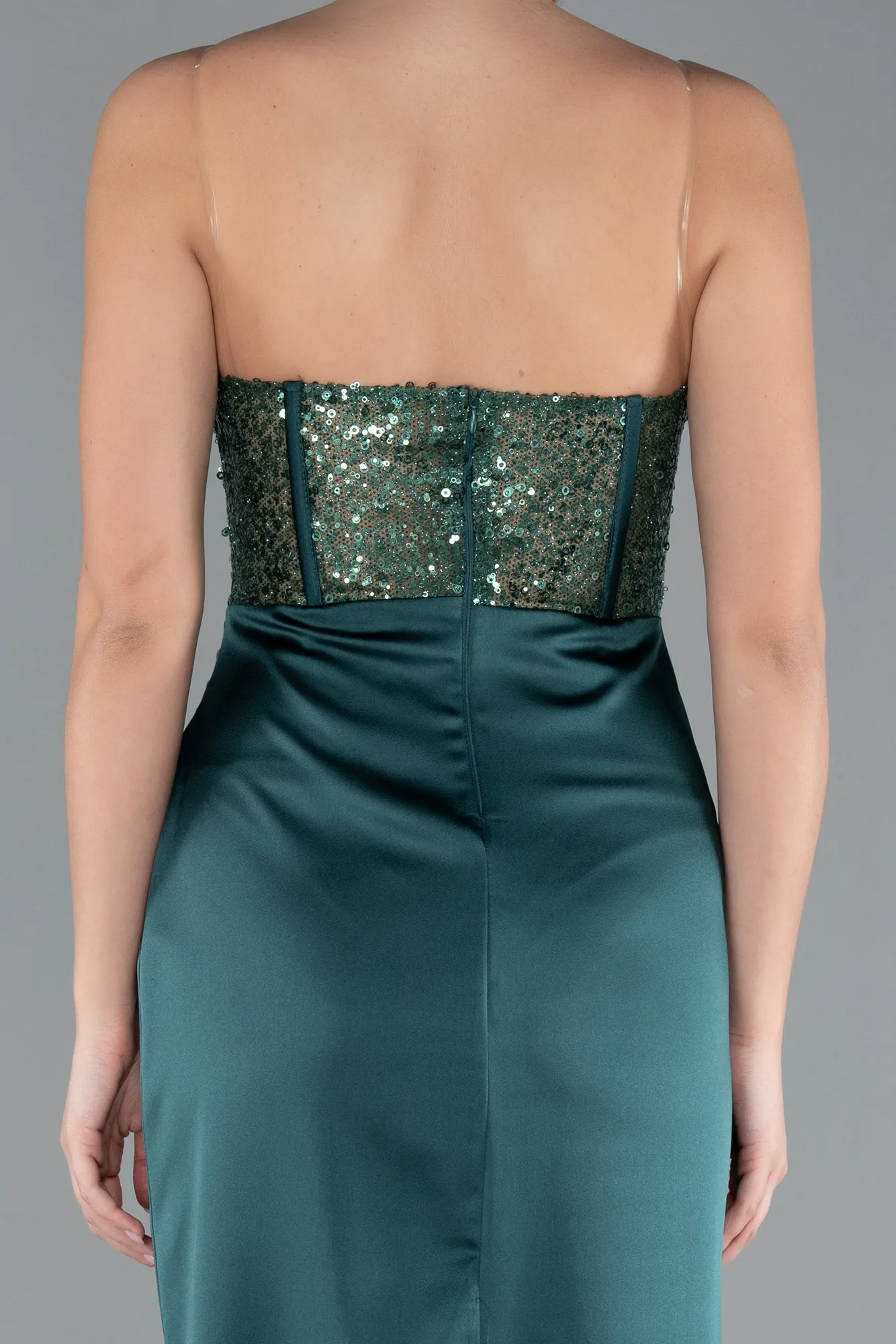 Emerald Green-Long Satin Evening Dress ABU4568